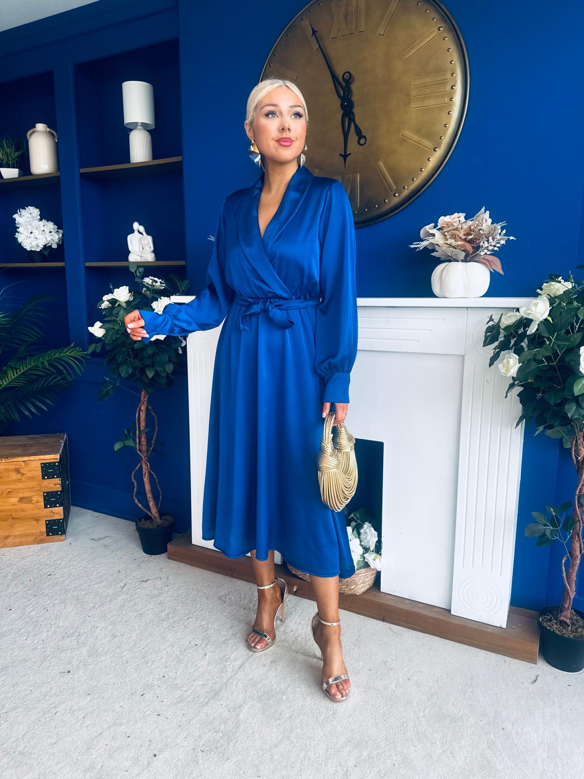 Sadhbh Detailed Satin Midi Dress Navy