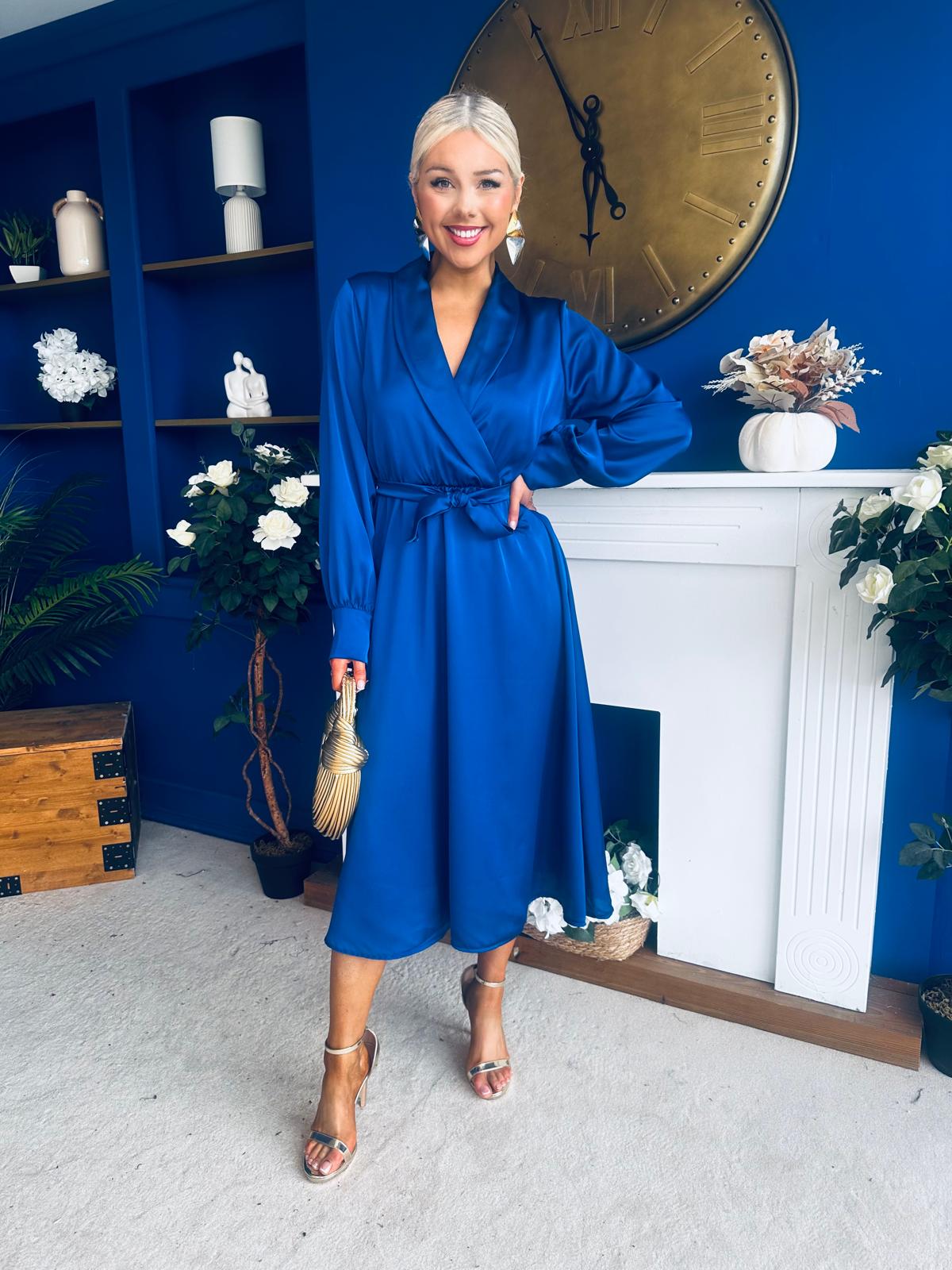 Sadhbh Detailed Satin Midi Dress Navy