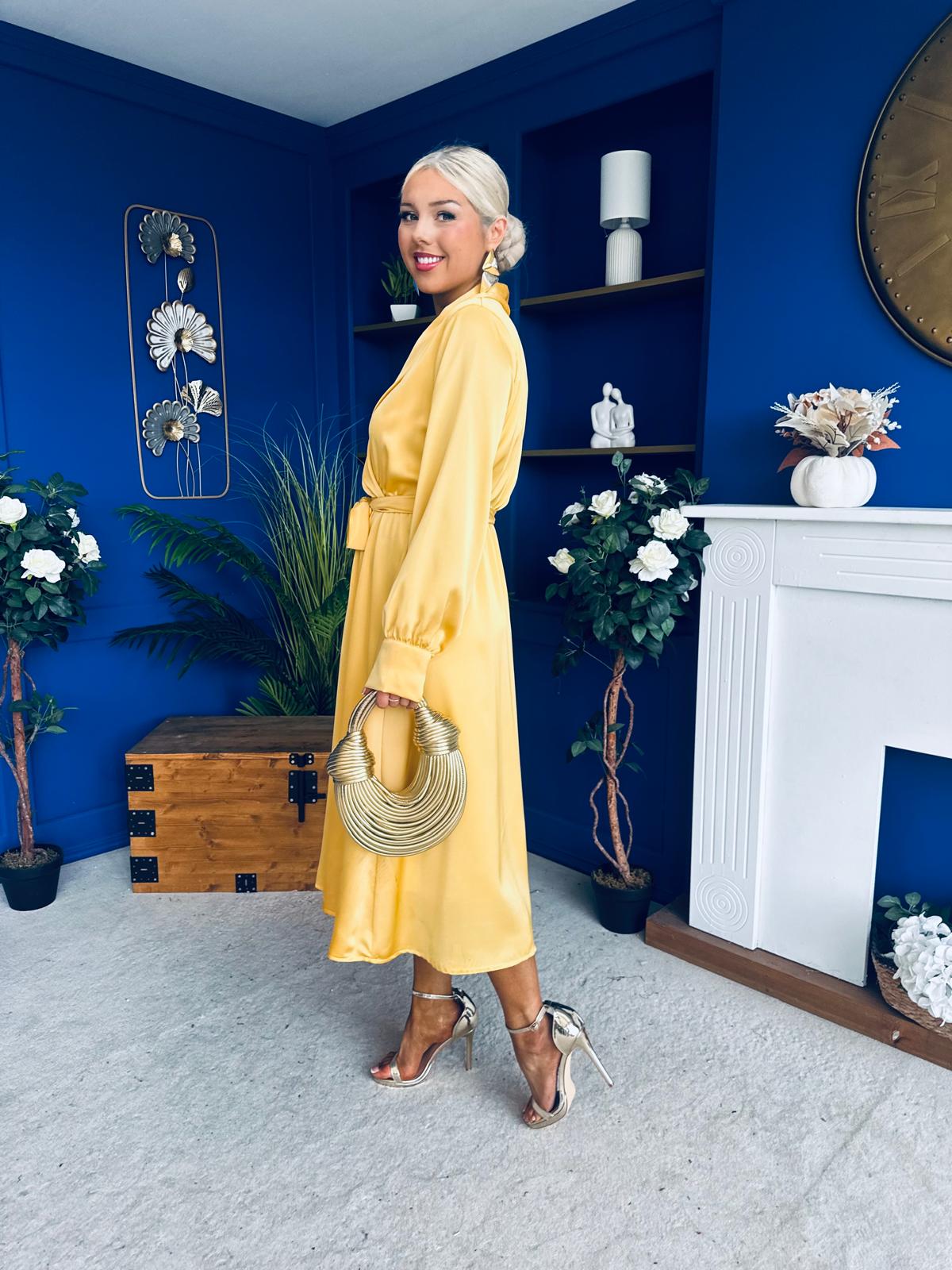 Sadhbh Detailed Satin Midi Dress Yellow