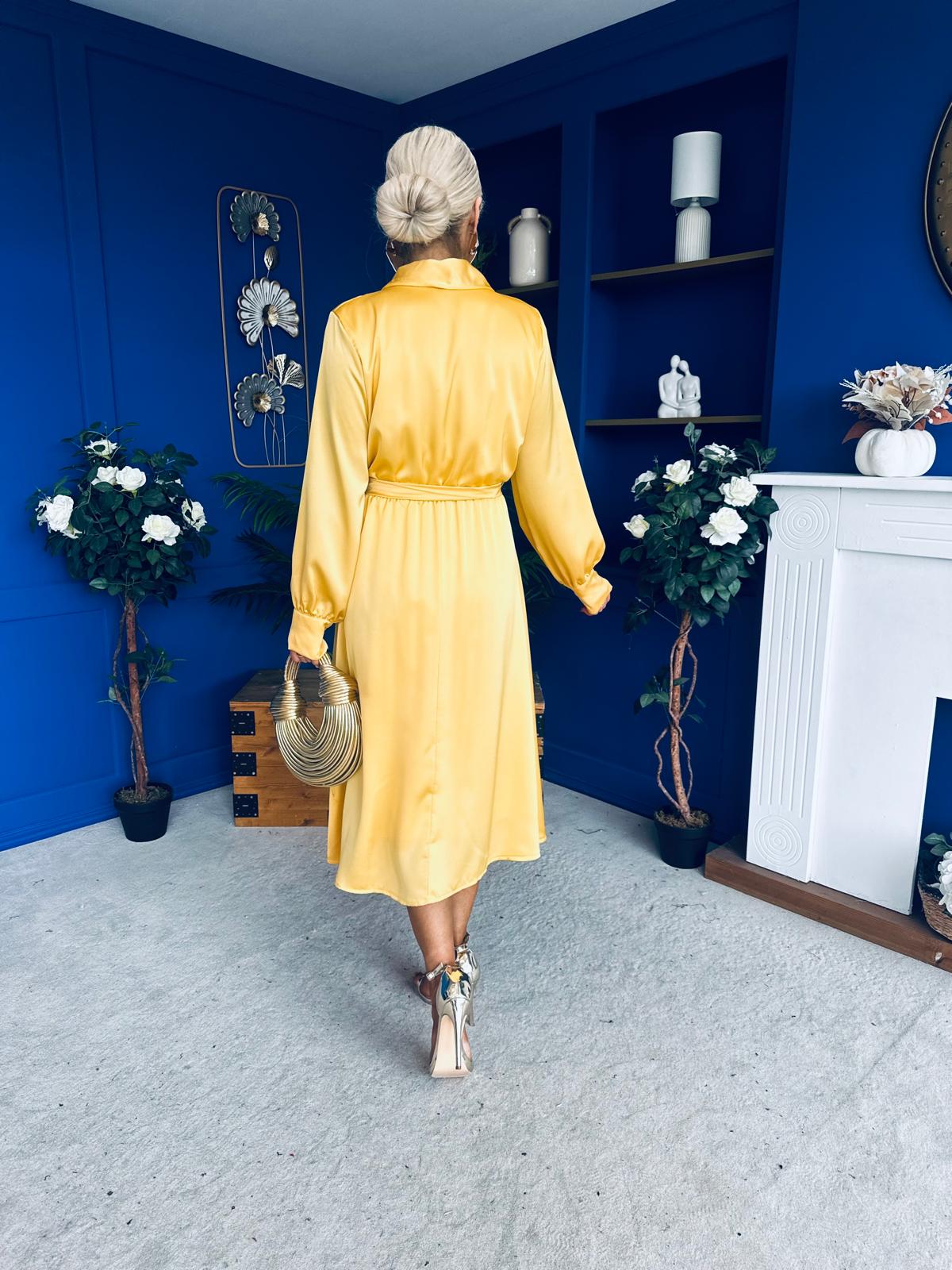 Sadhbh Detailed Satin Midi Dress Yellow