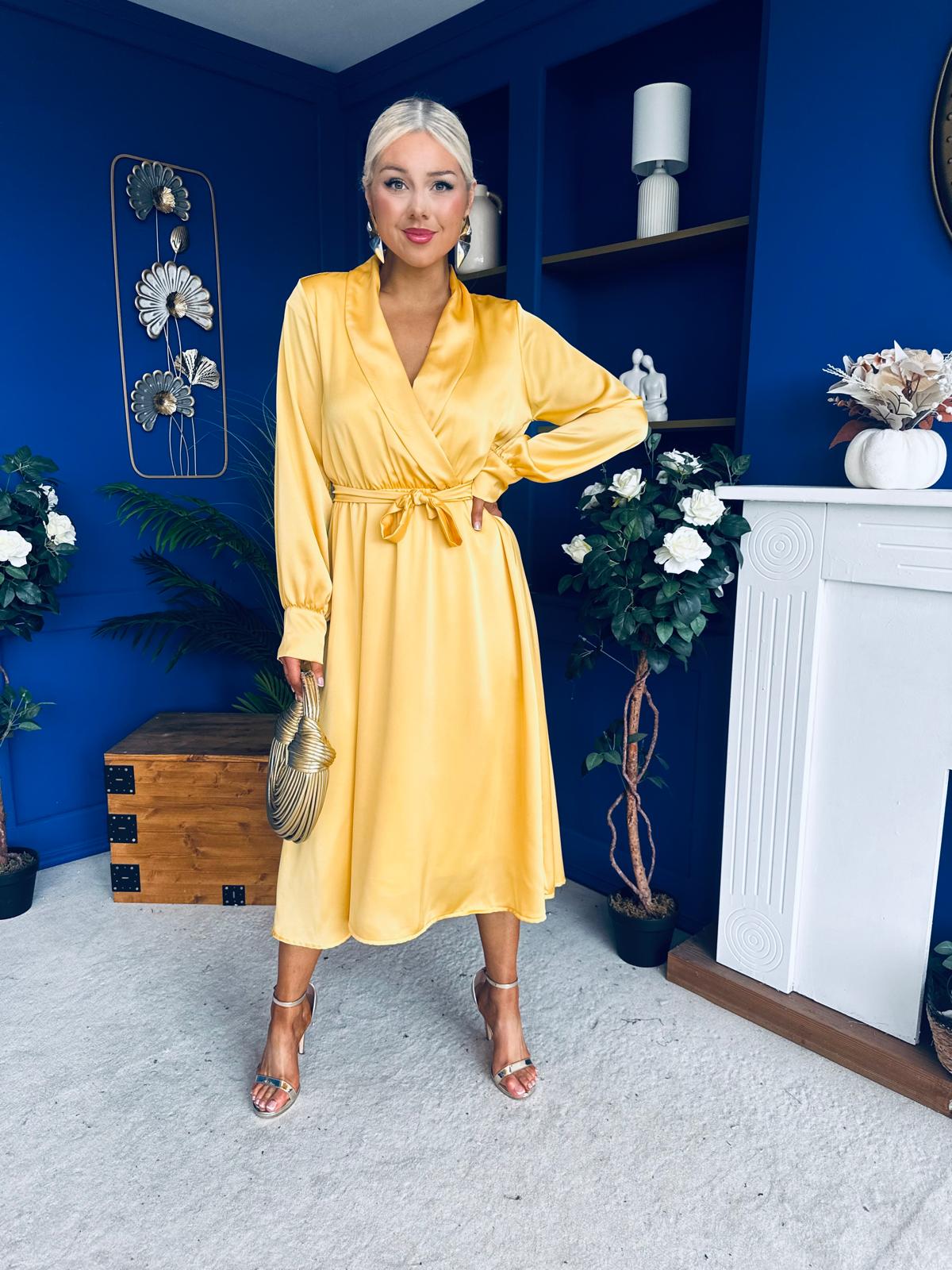 Sadhbh Detailed Satin Midi Dress Yellow