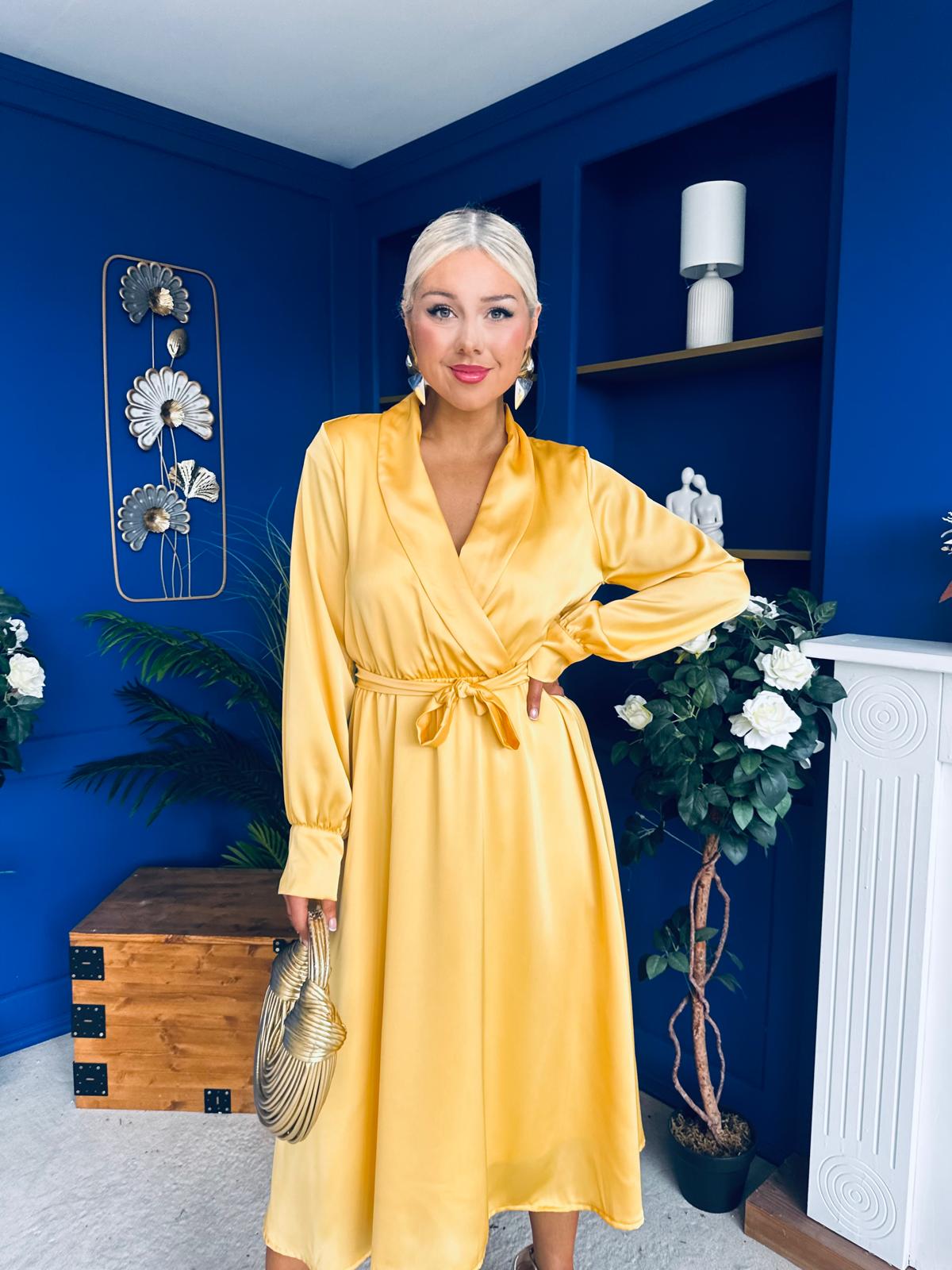 Sadhbh Detailed Satin Midi Dress Yellow