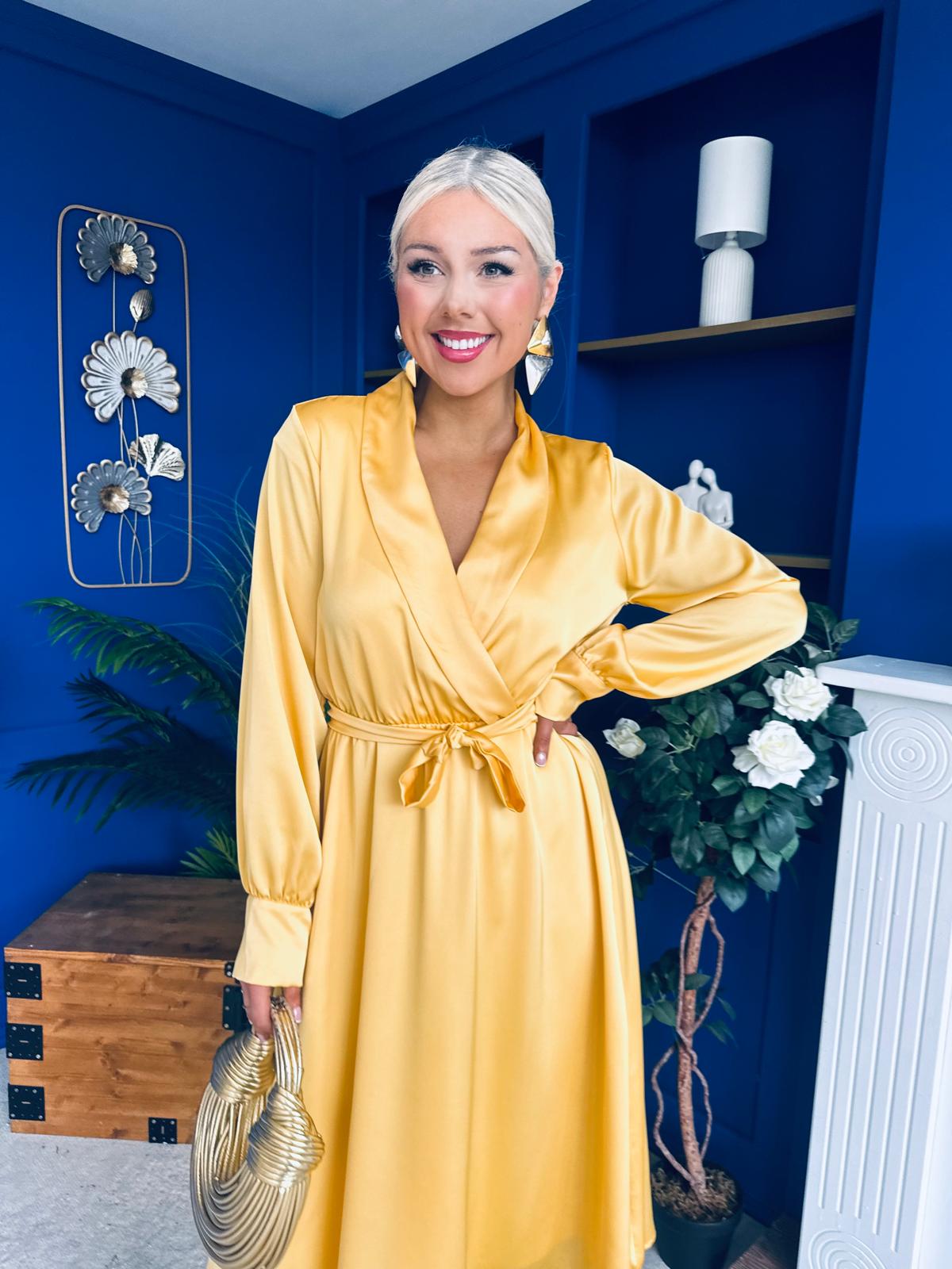 Sadhbh Detailed Satin Midi Dress Yellow