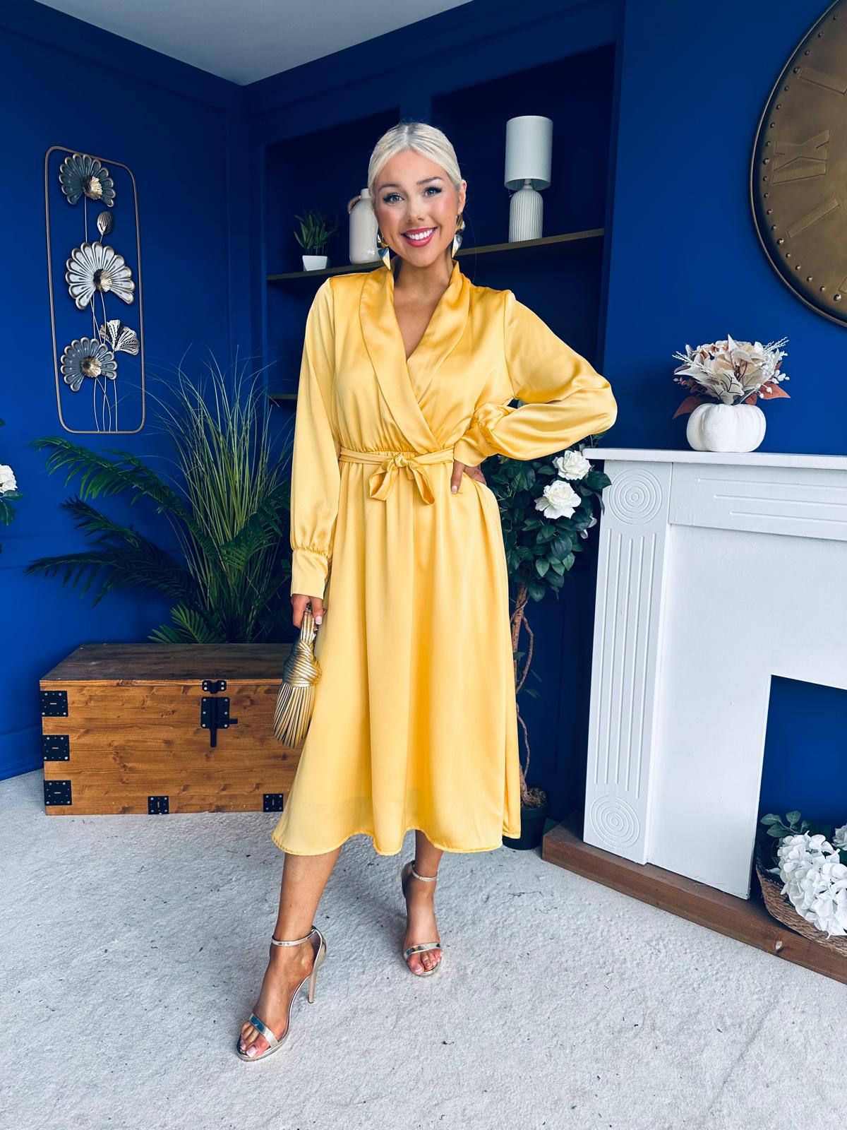 Sadhbh Detailed Satin Midi Dress Yellow