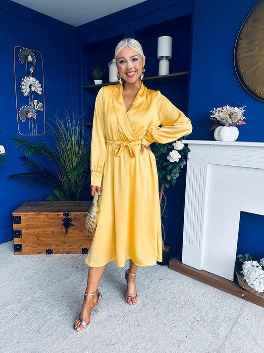 Sadhbh Detailed Satin Midi Dress Yellow