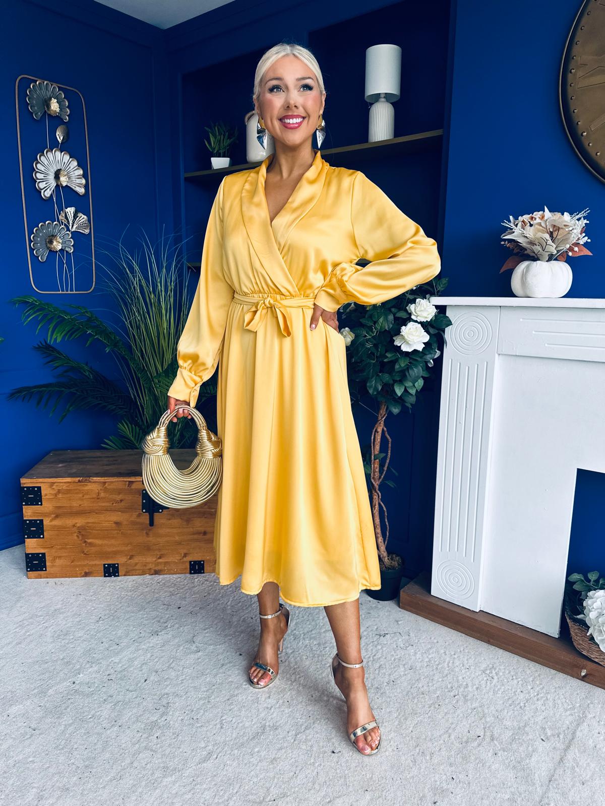 Sadhbh Detailed Satin Midi Dress Yellow