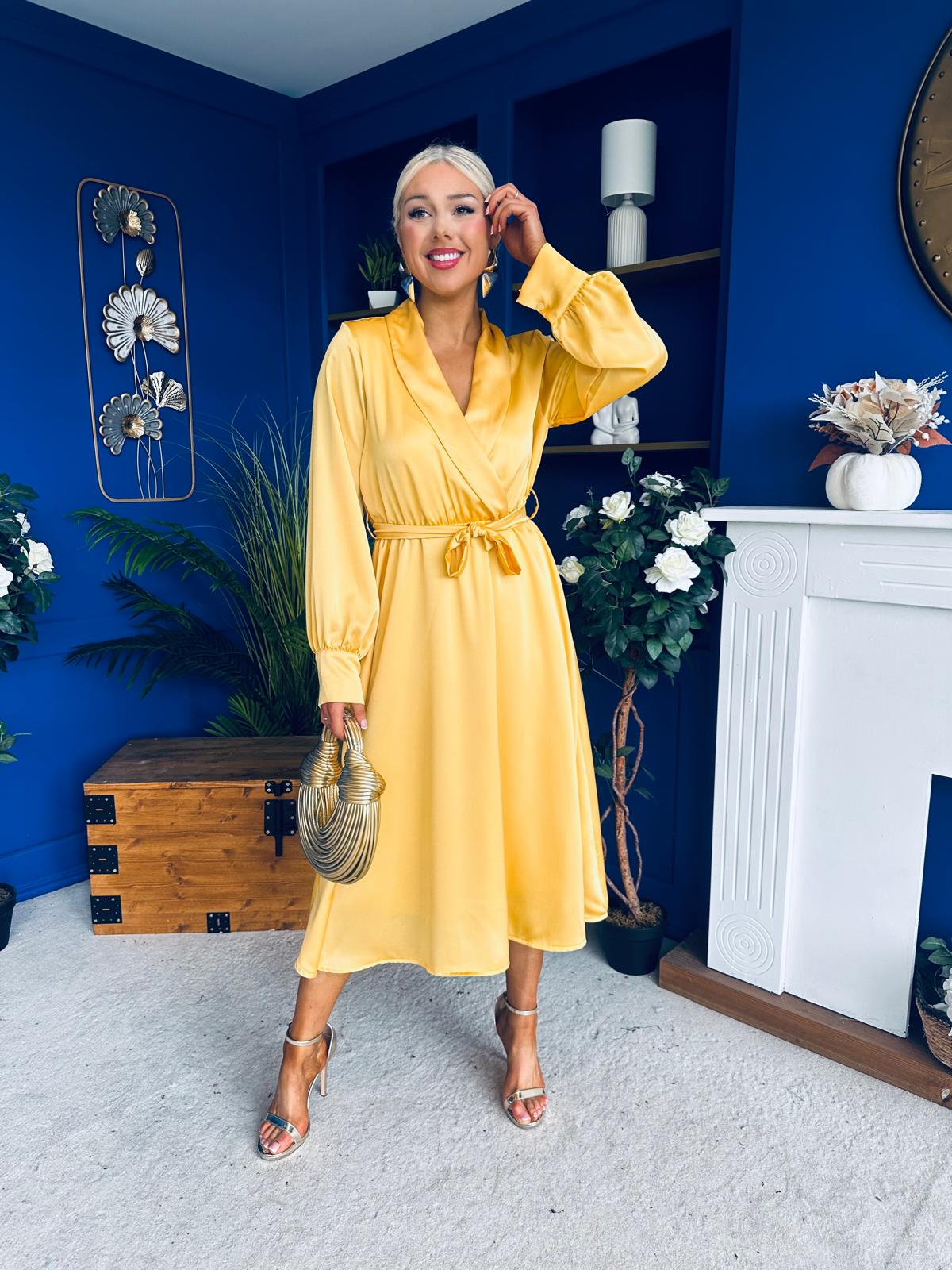 Sadhbh Detailed Satin Midi Dress Yellow