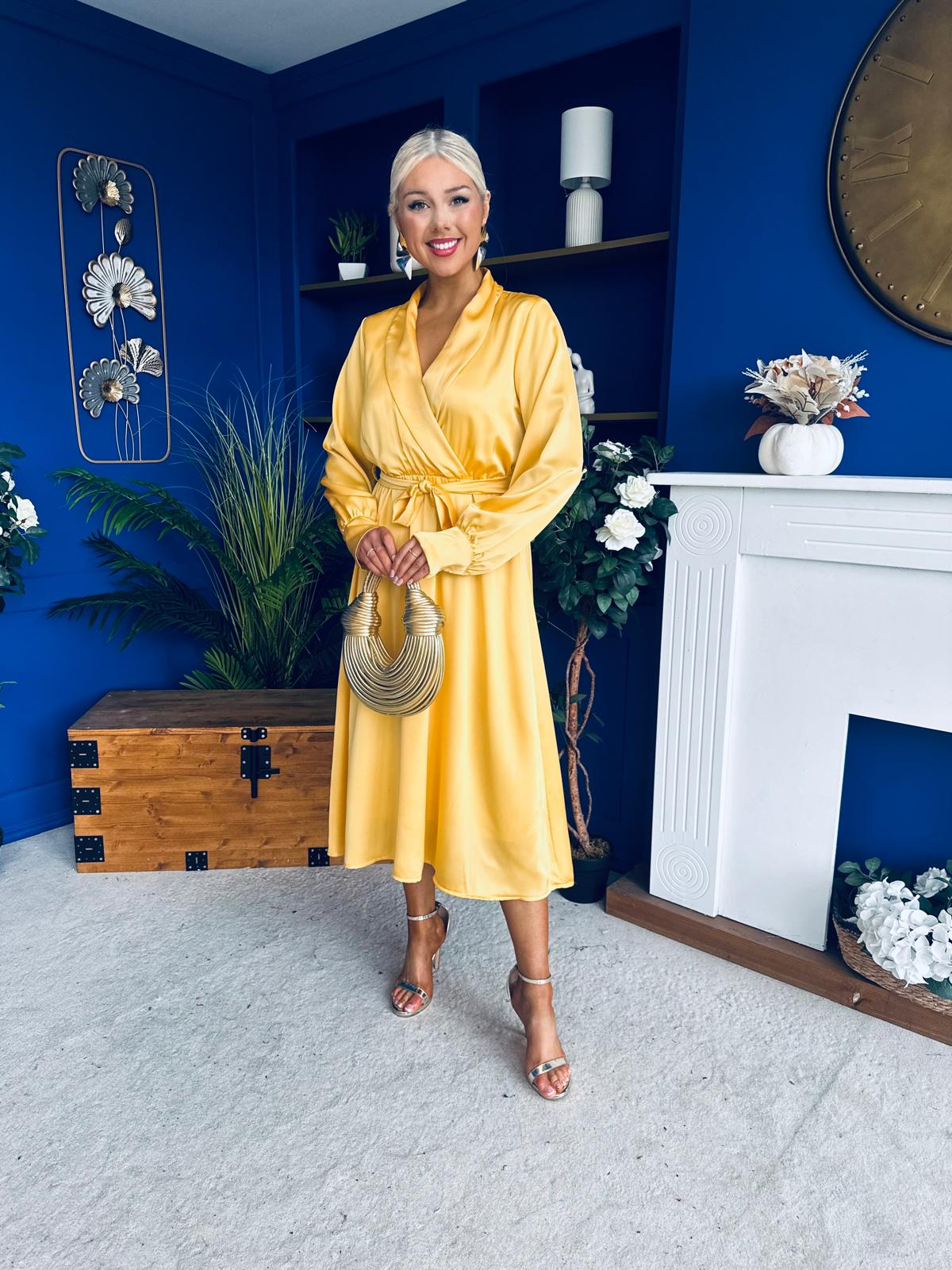 Sadhbh Detailed Satin Midi Dress Yellow