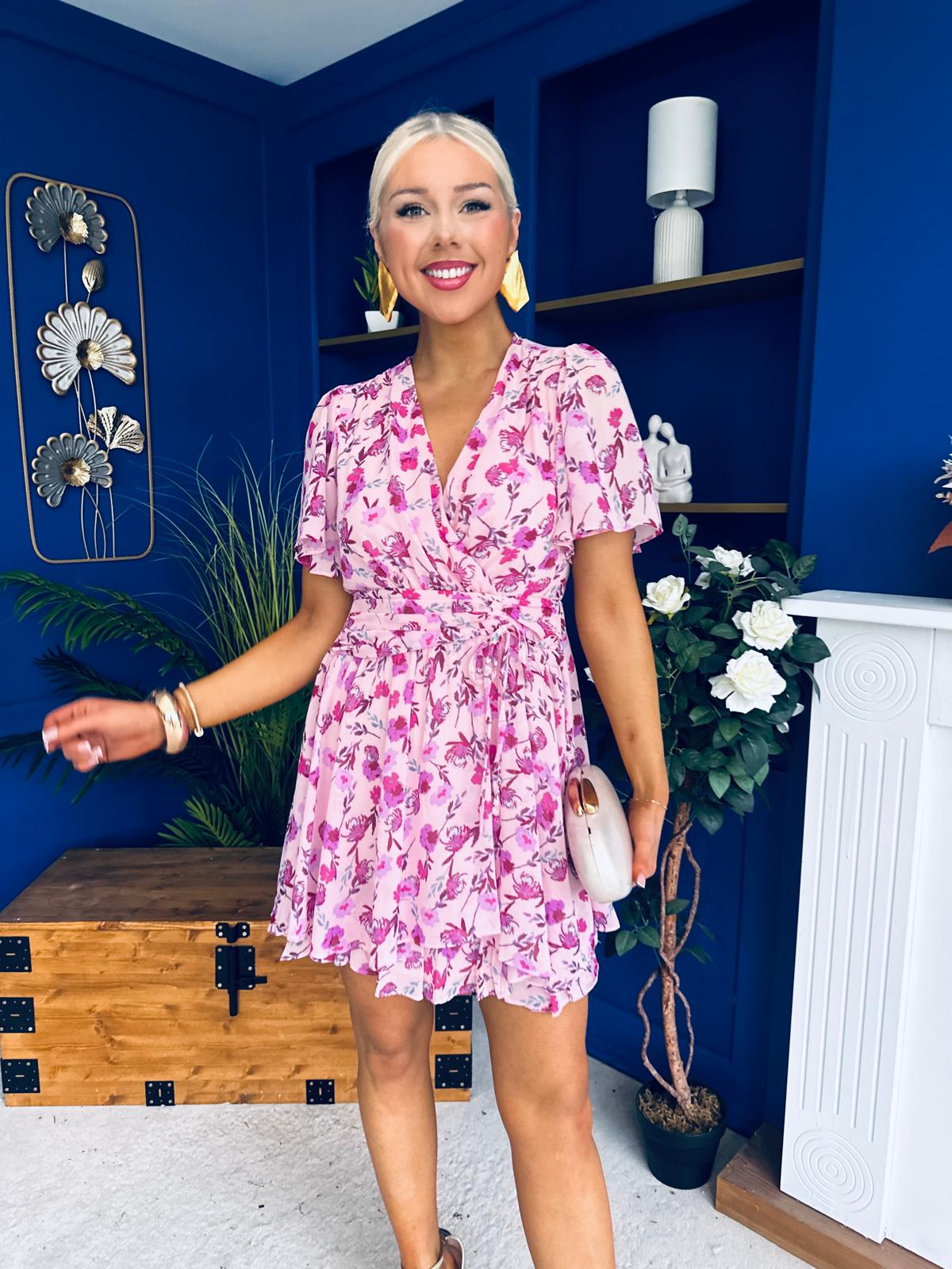 Skye Banded Mini Dress Floral Pink