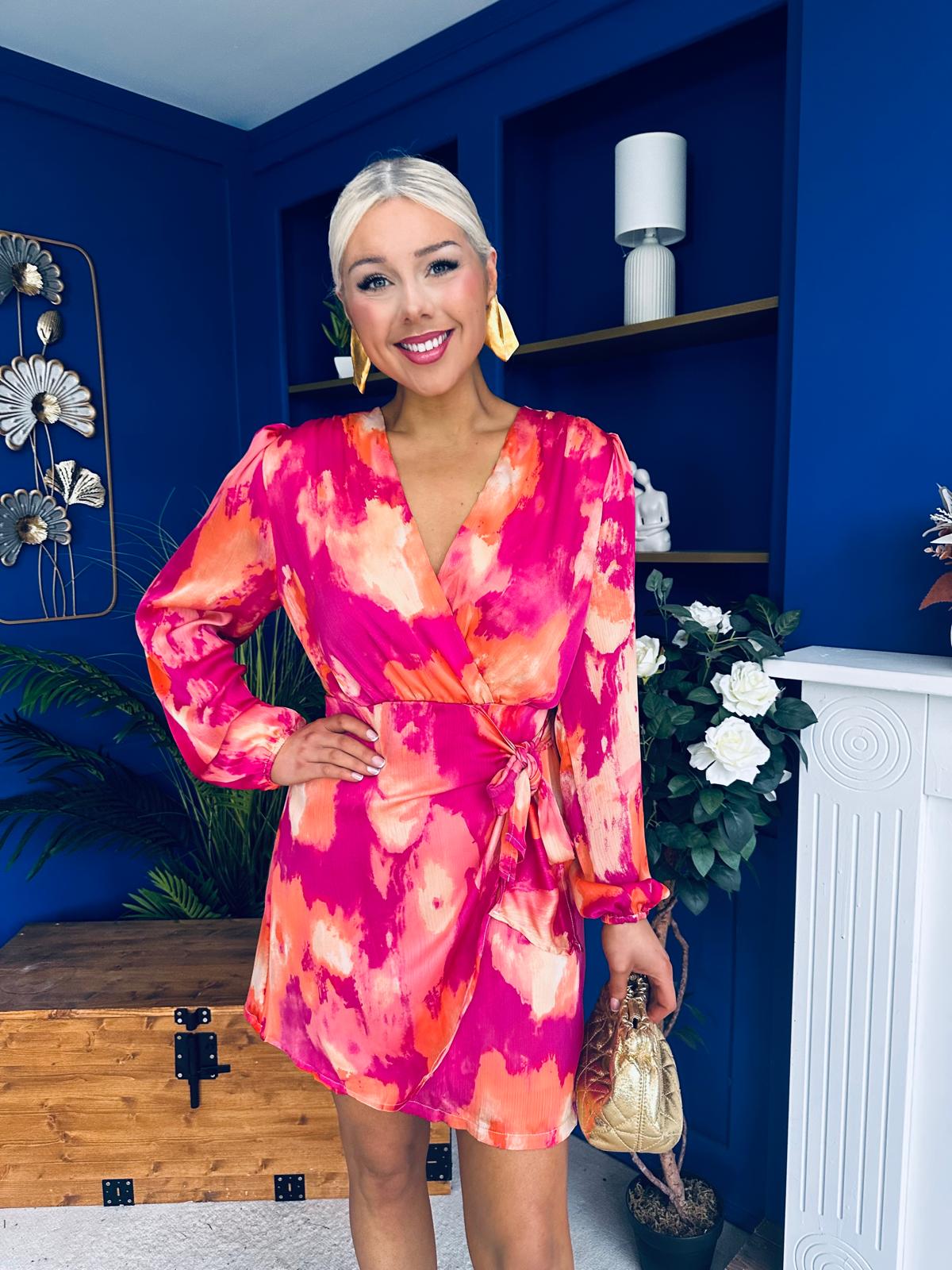 Rowan Detaild Mini Dress Marble Fuchsia