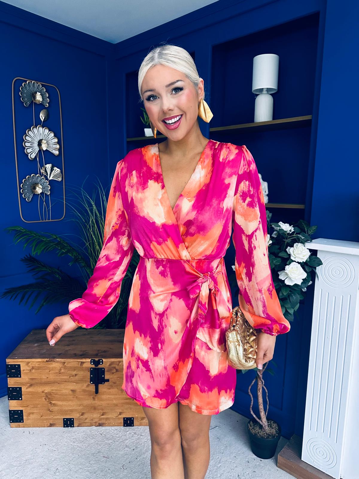 Rowan Detaild Mini Dress Marble Fuchsia