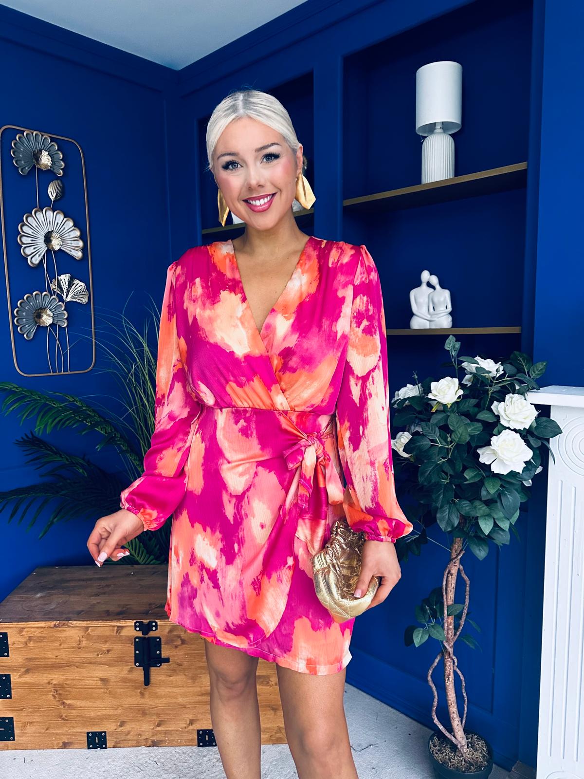 Rowan Detaild Mini Dress Marble Fuchsia