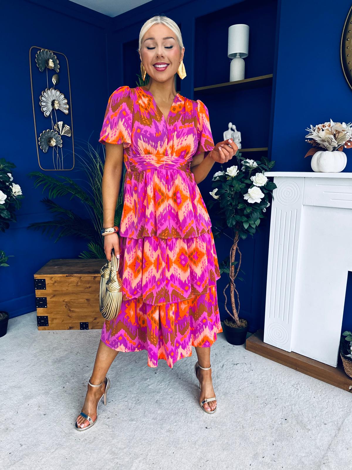 Pamela Layered Midi Dress Aztec Pink