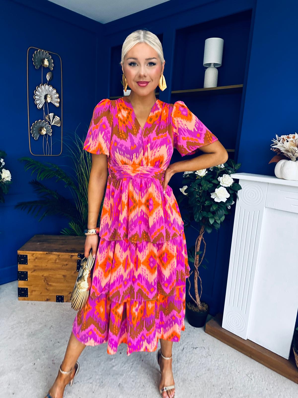 Pamela Layered Midi Dress Aztec Pink