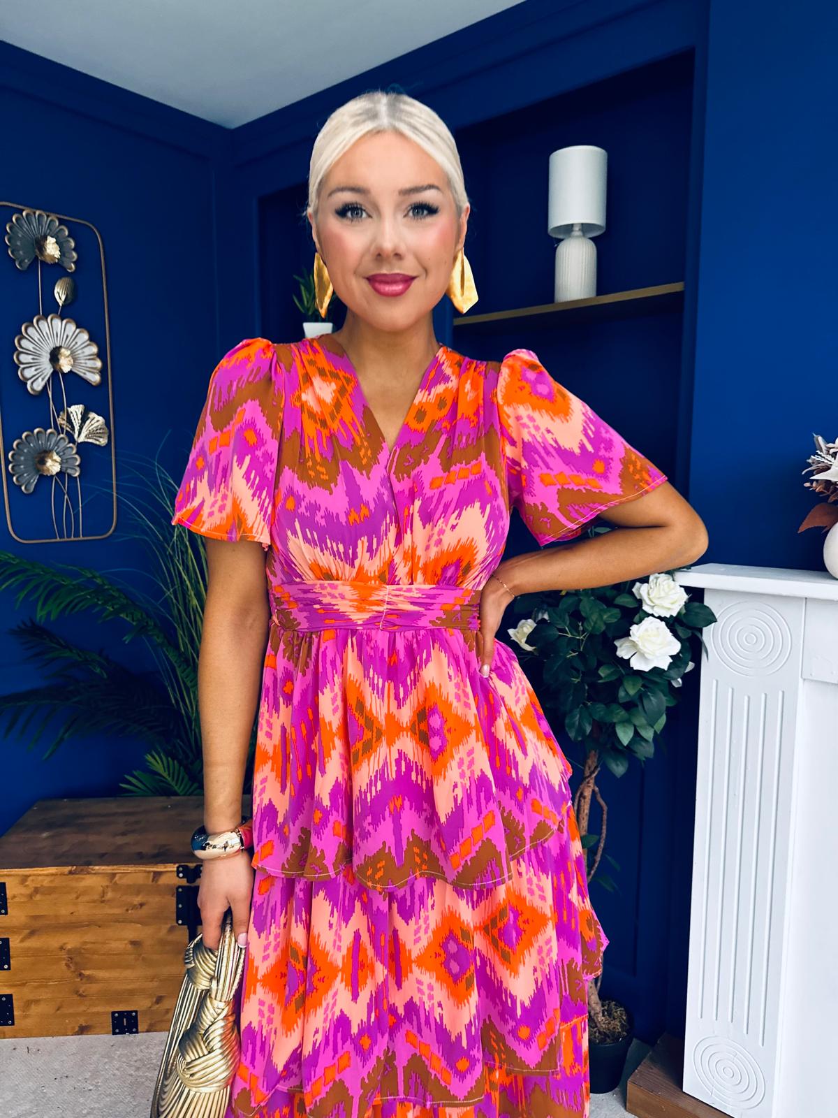 Pamela Layered Midi Dress Aztec Pink