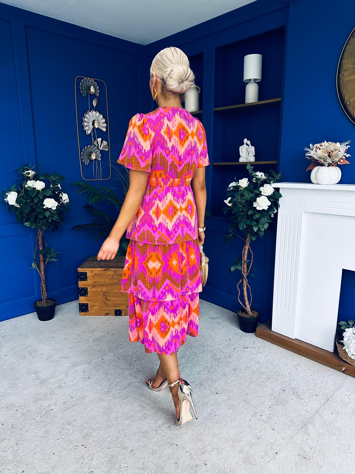 Pamela Layered Midi Dress Aztec Pink