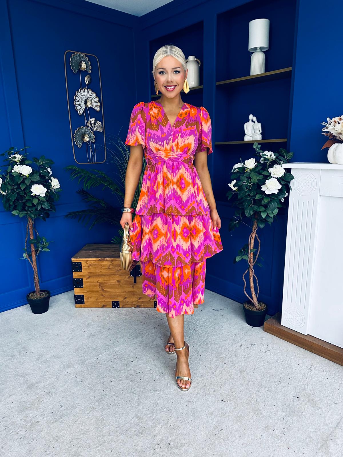 Pamela Layered Midi Dress Aztec Pink