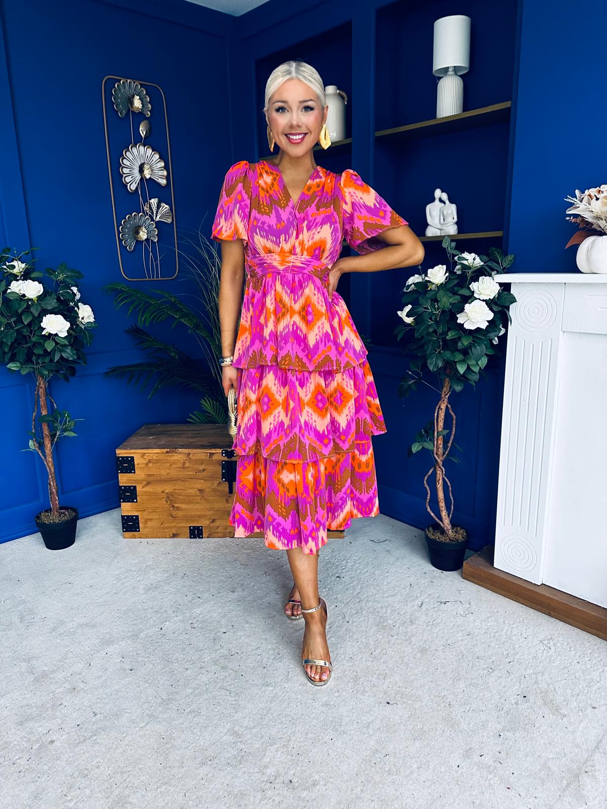 Pamela Layered Midi Dress Aztec Pink