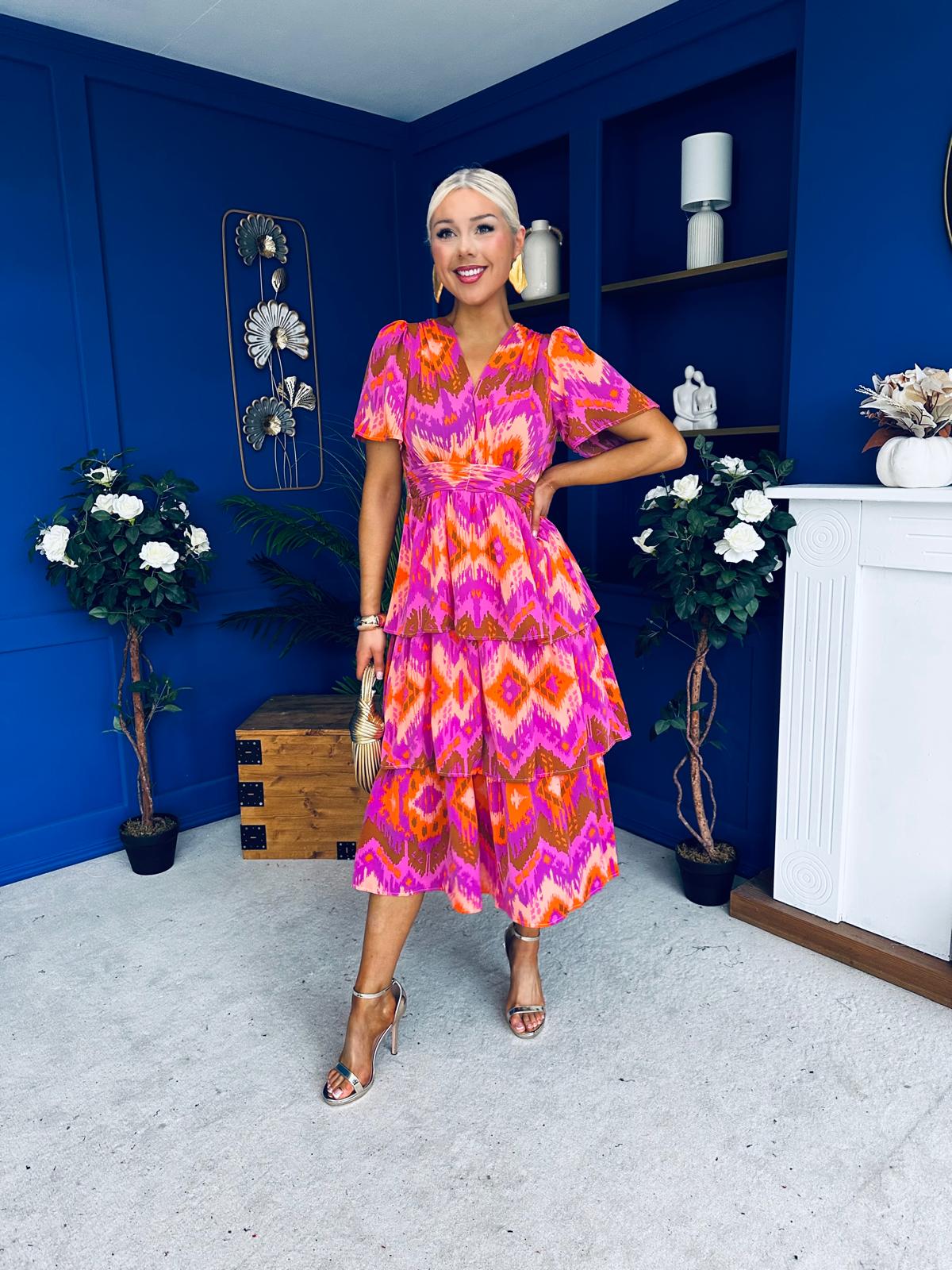 Pamela Layered Midi Dress Aztec Pink