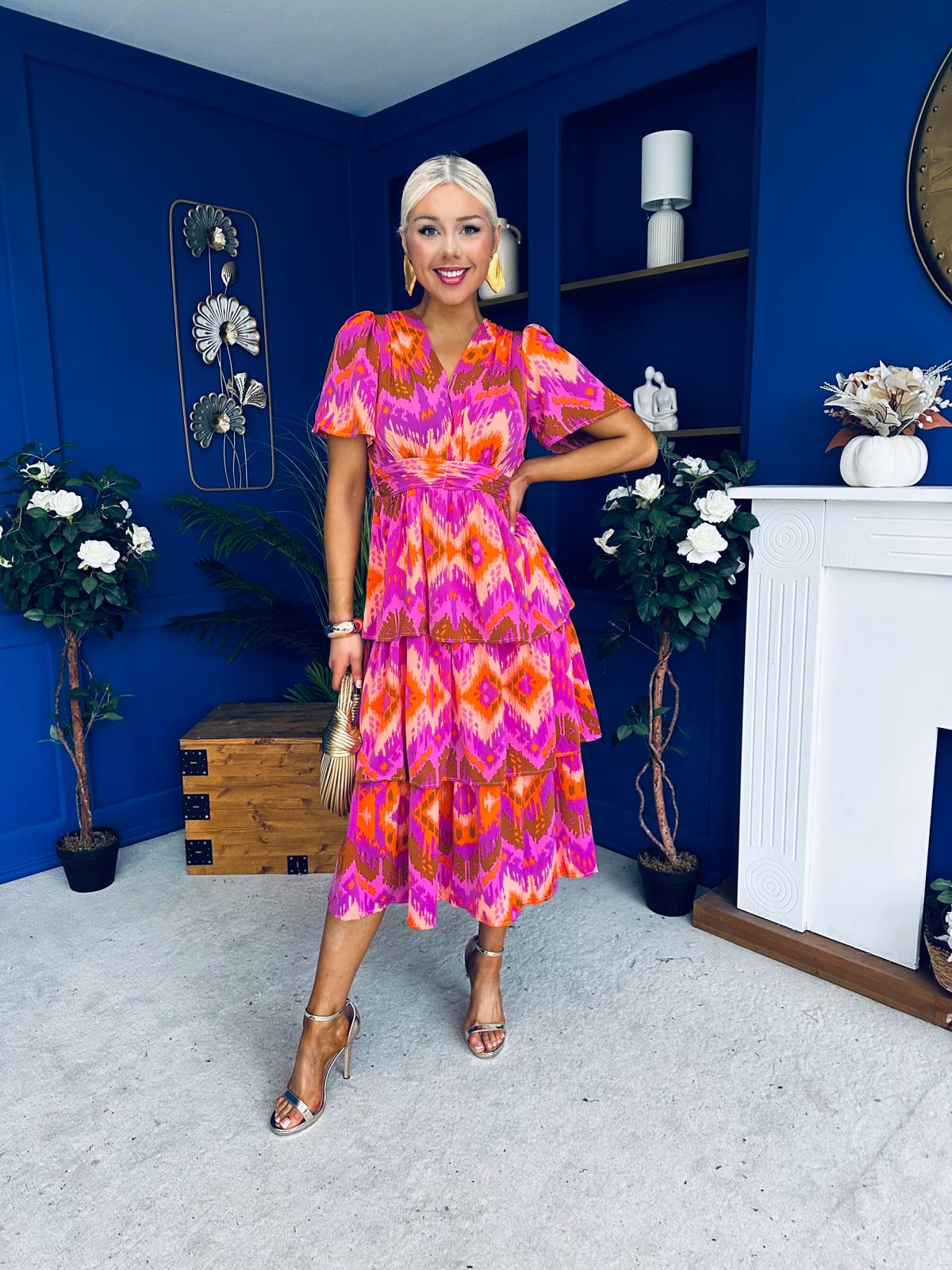 Pamela Layered Midi Dress Aztec Pink