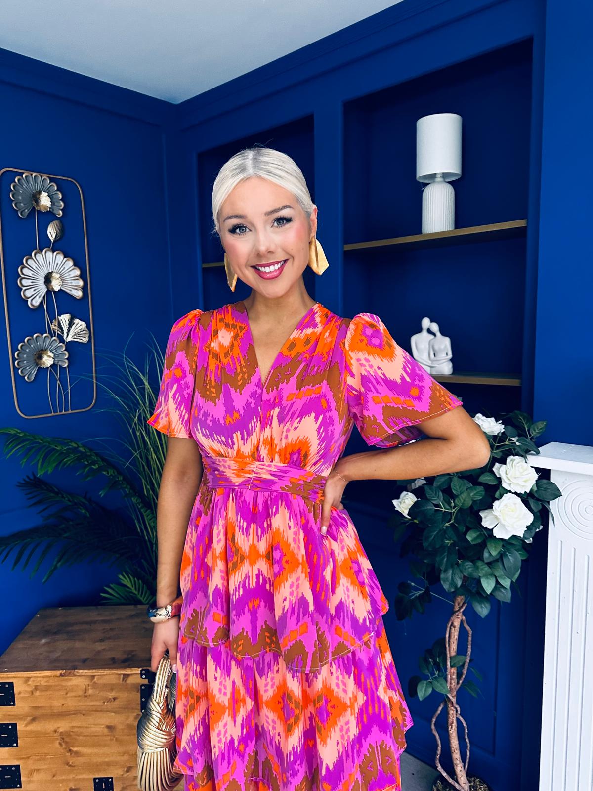 Pamela Layered Midi Dress Aztec Pink