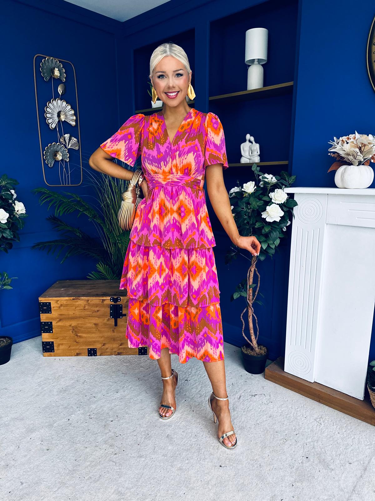 Pamela Layered Midi Dress Aztec Pink