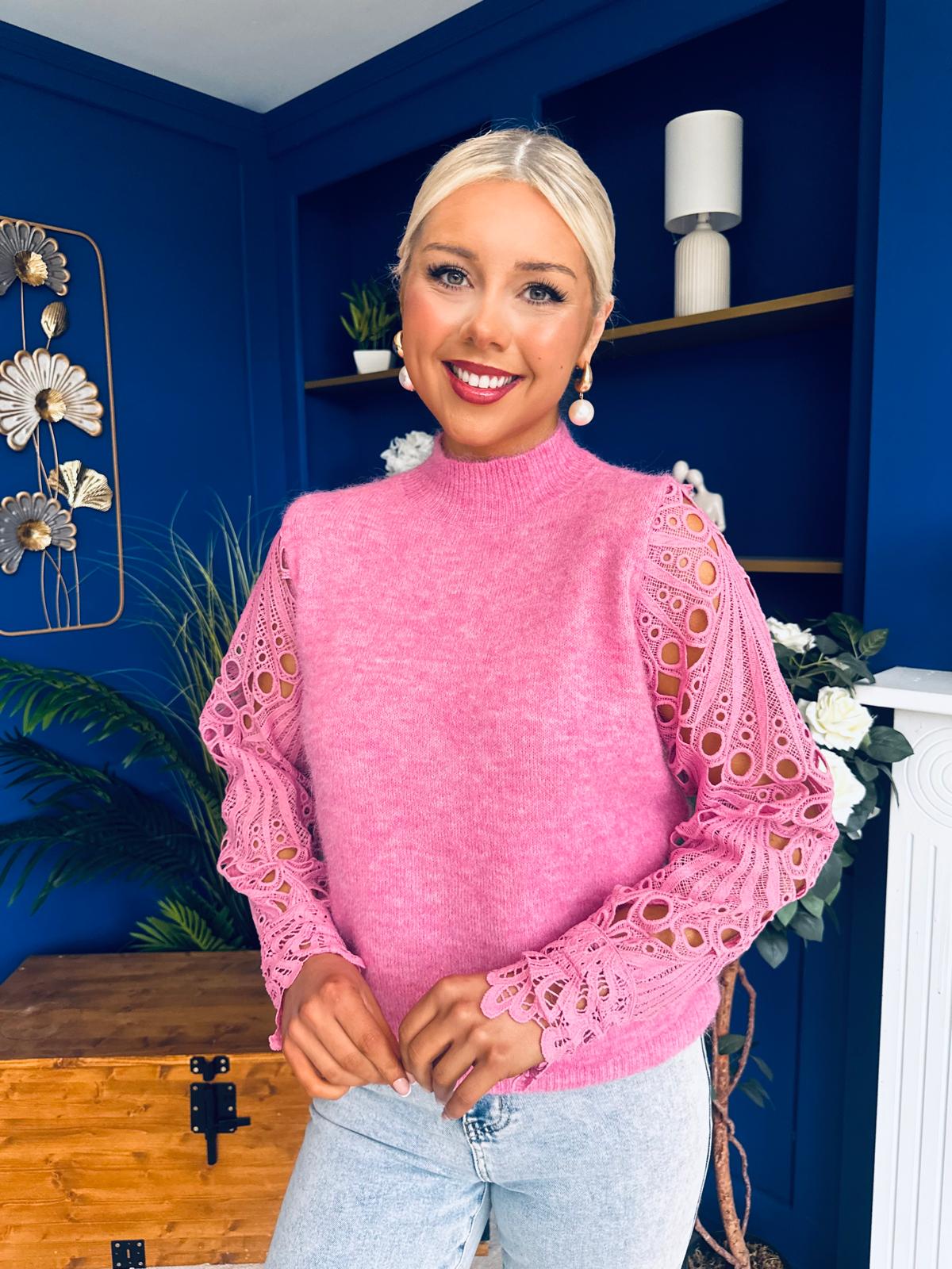 Jessy Crochet Sleeve Jumper Pink