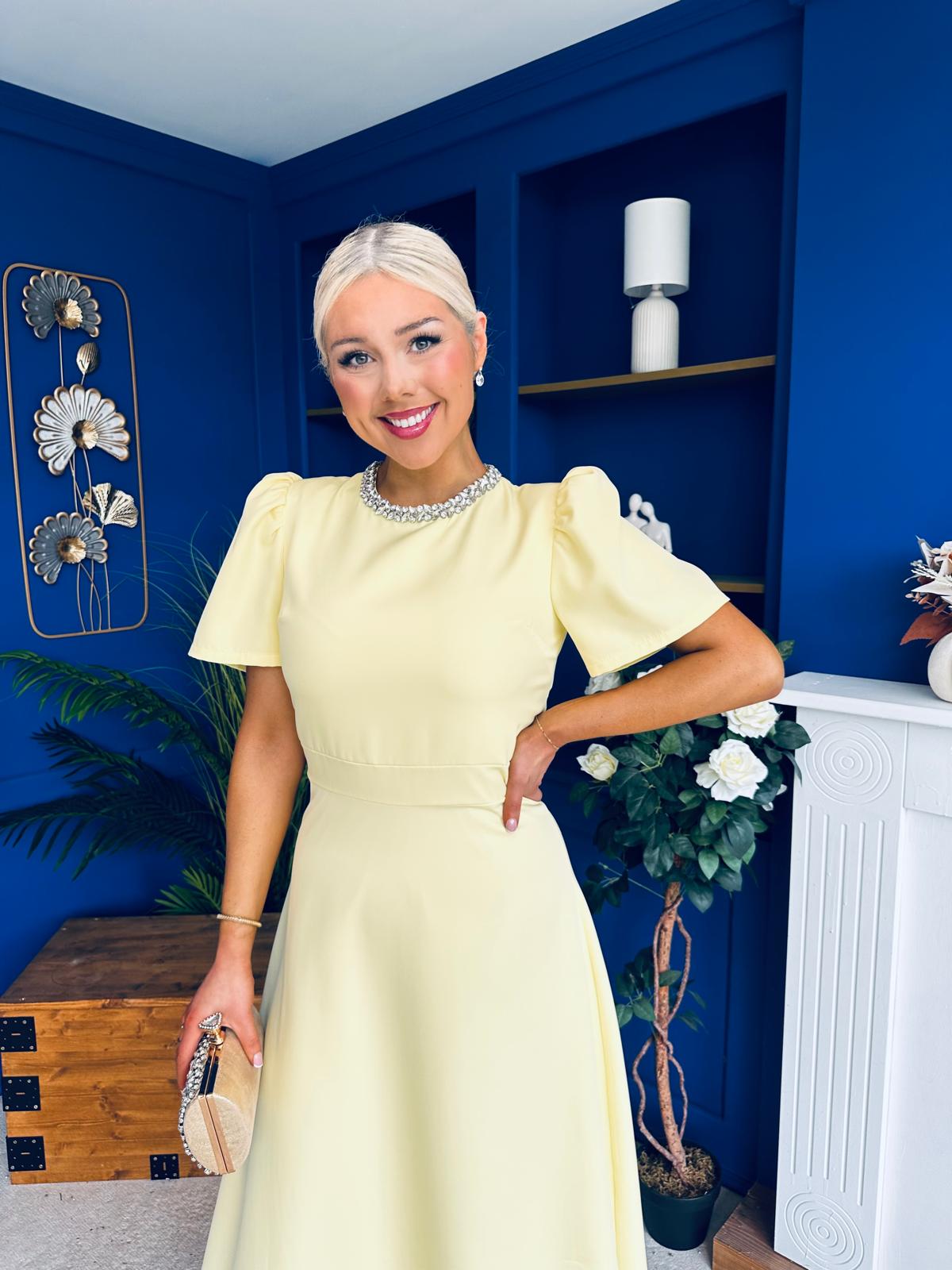 Madison Embellished Occasion Dress Yellow