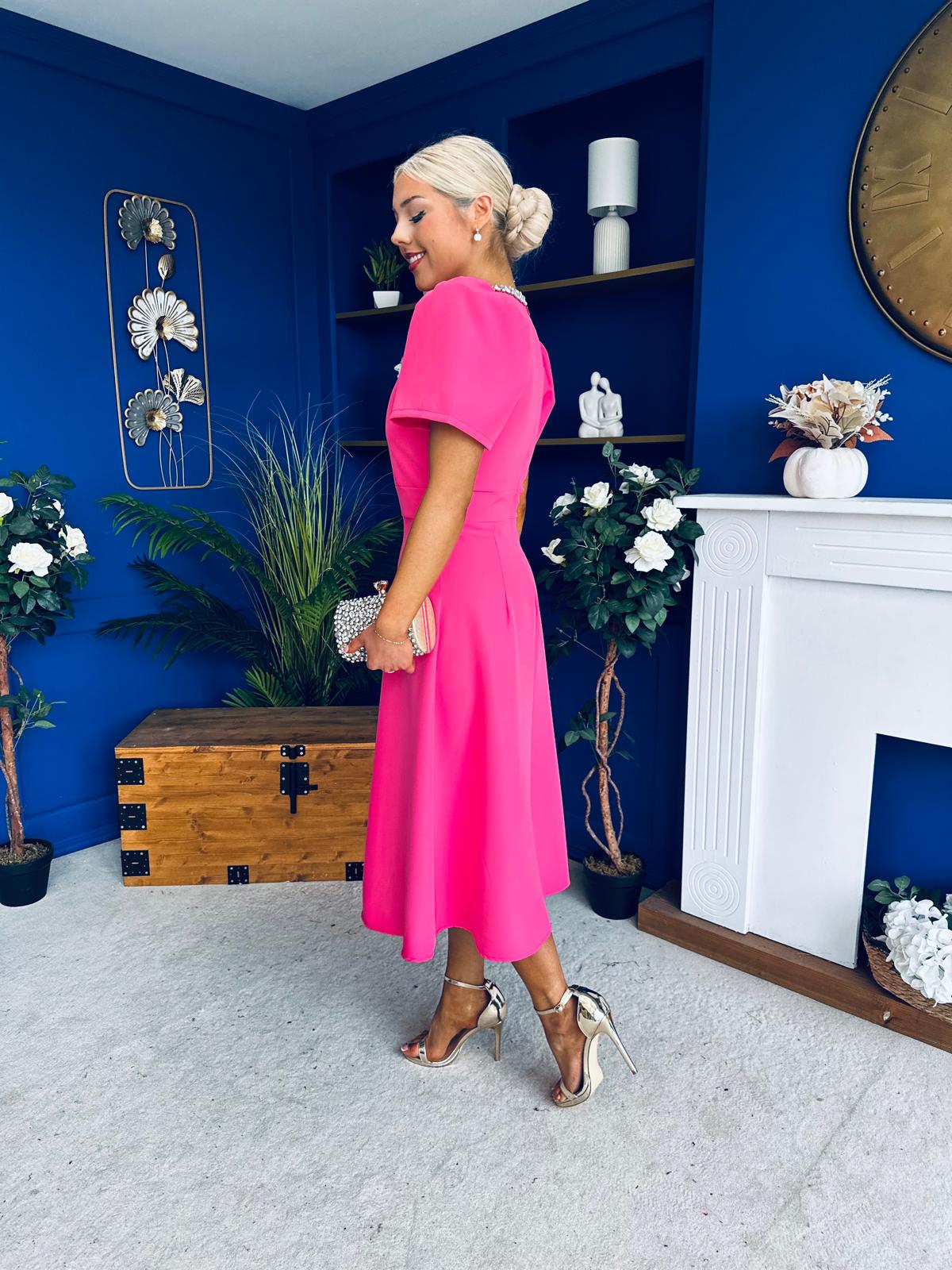 Madison Embellished Occasion Dress Cerise