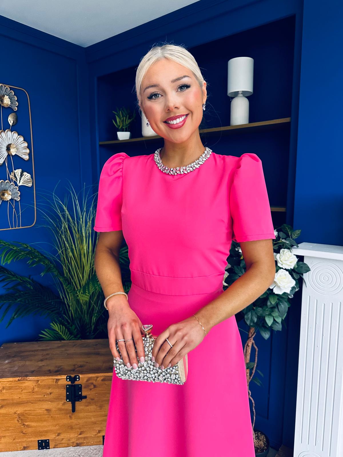 Madison Embellished Occasion Dress Cerise