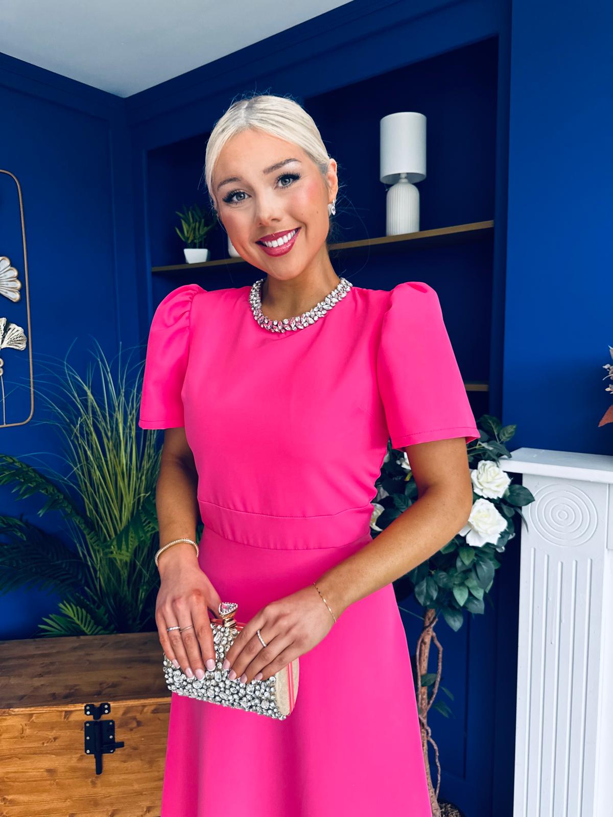 Madison Embellished Occasion Dress Cerise