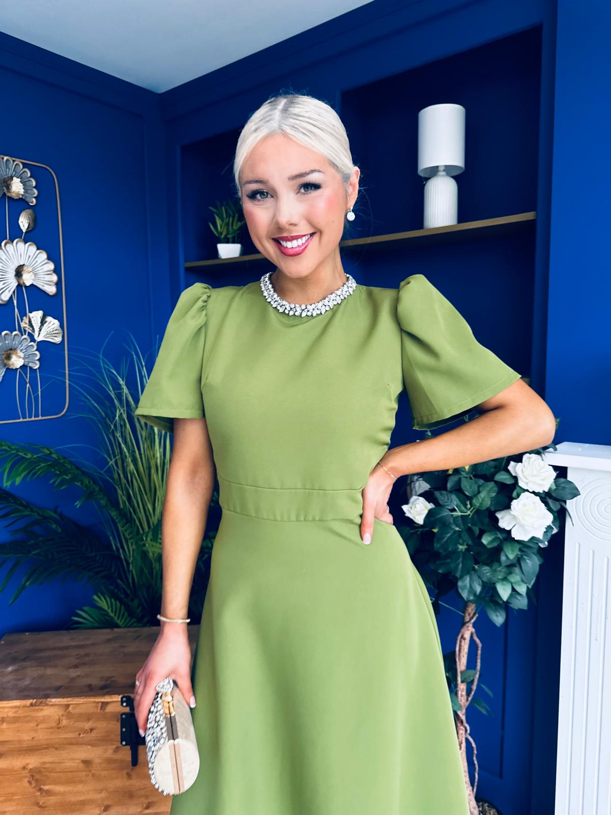 Madison Embellished Occasion Dress Olive