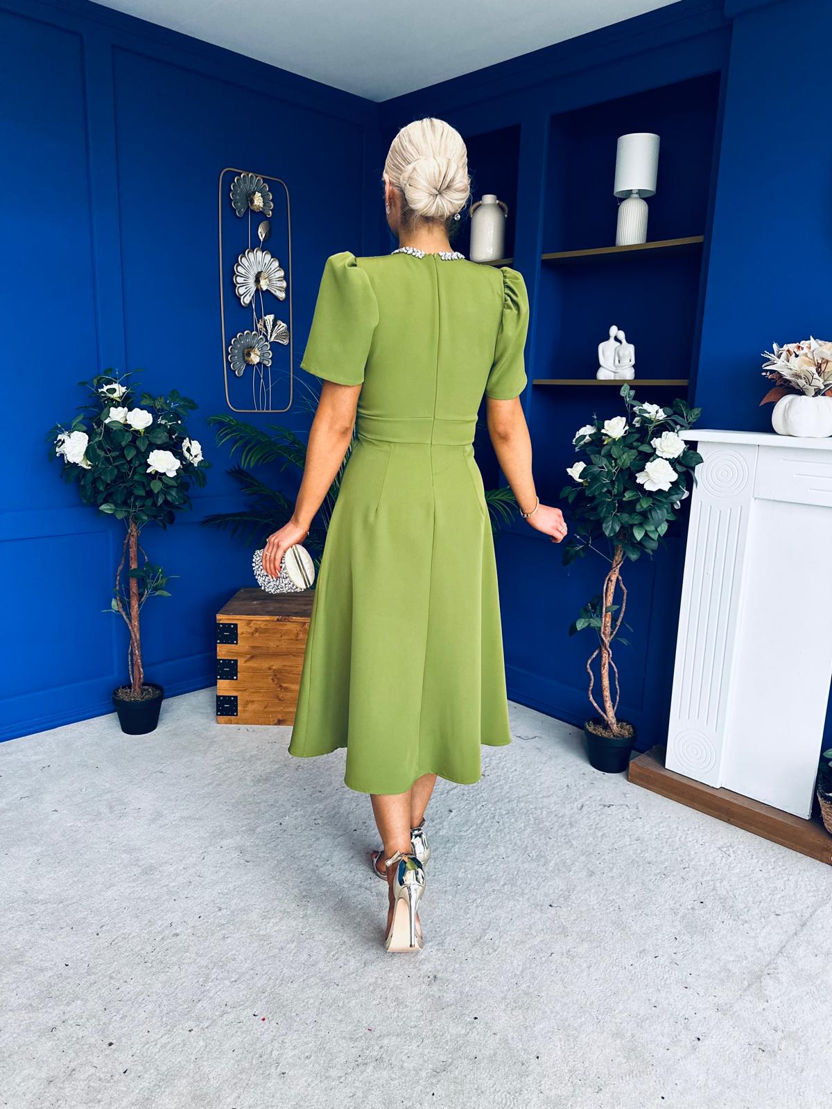 Madison Embellished Occasion Dress Olive