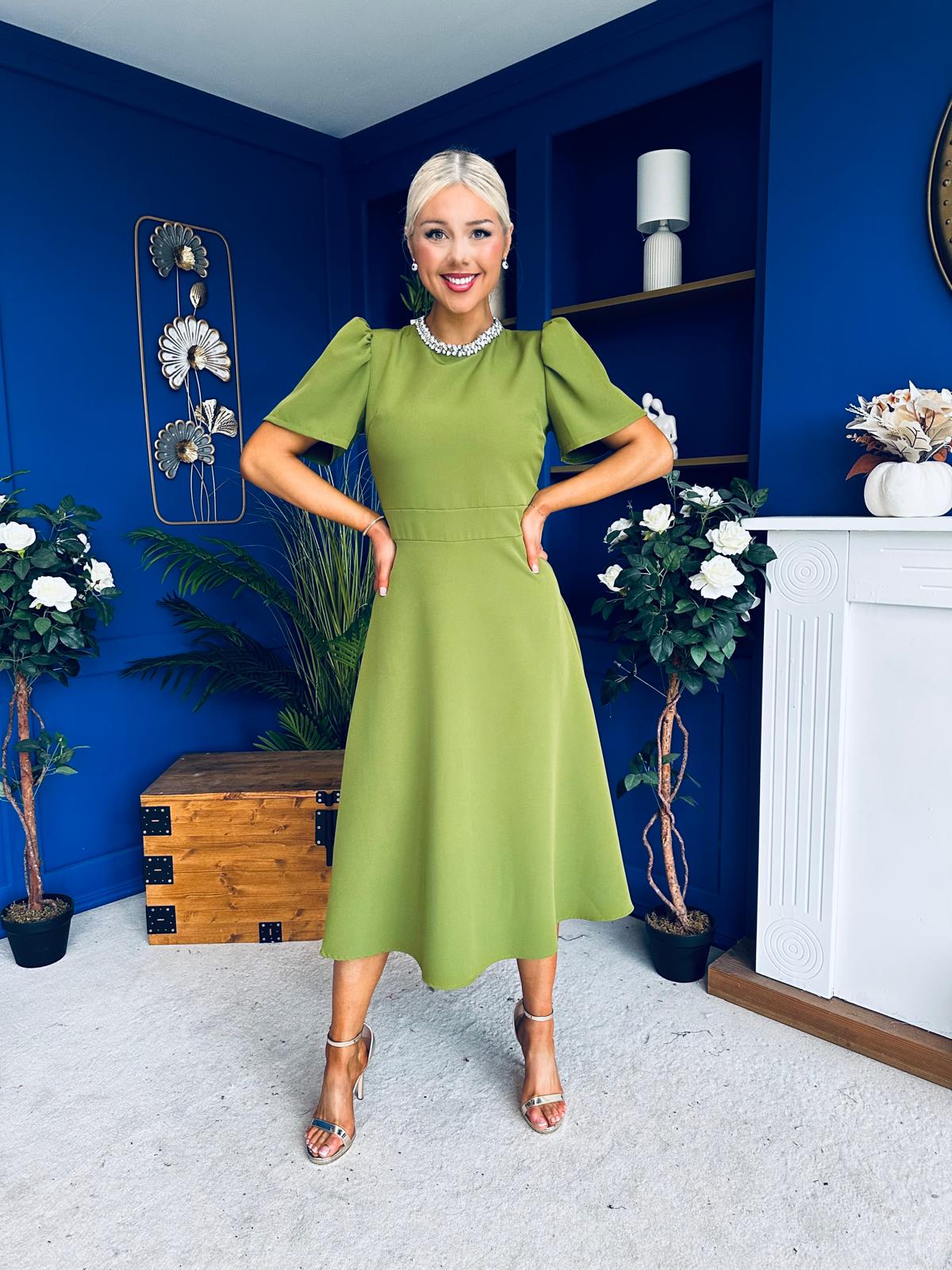 Madison Embellished Occasion Dress Olive