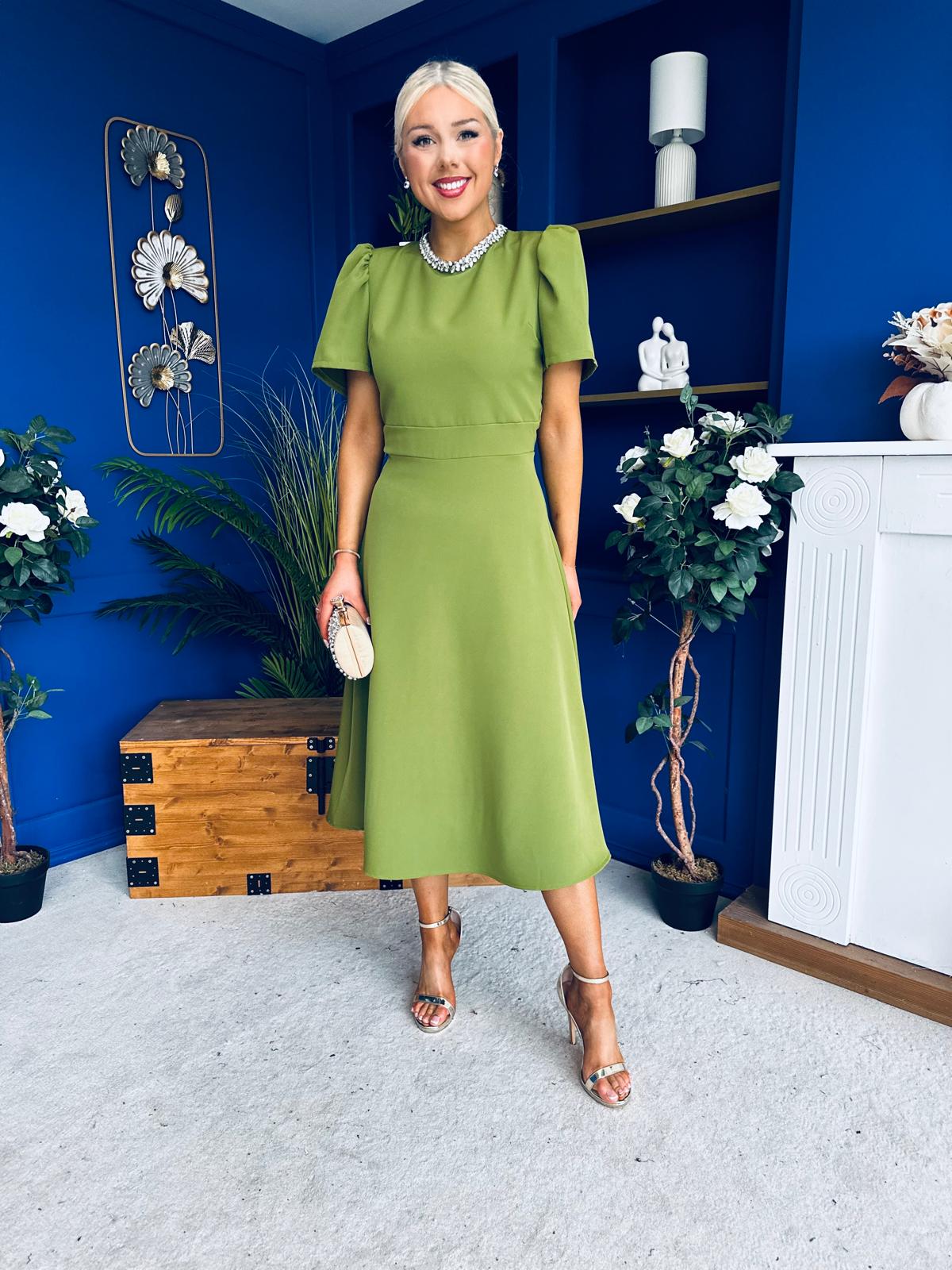 Madison Embellished Occasion Dress Olive