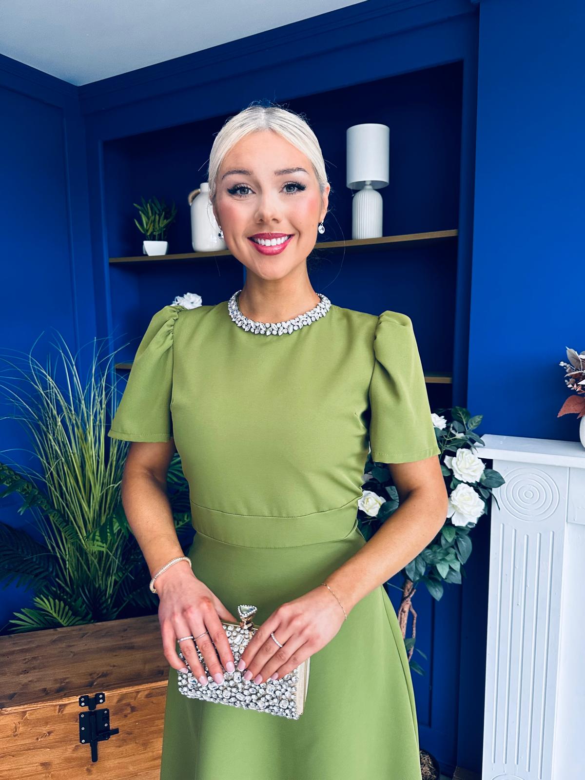 Madison Embellished Occasion Dress Olive