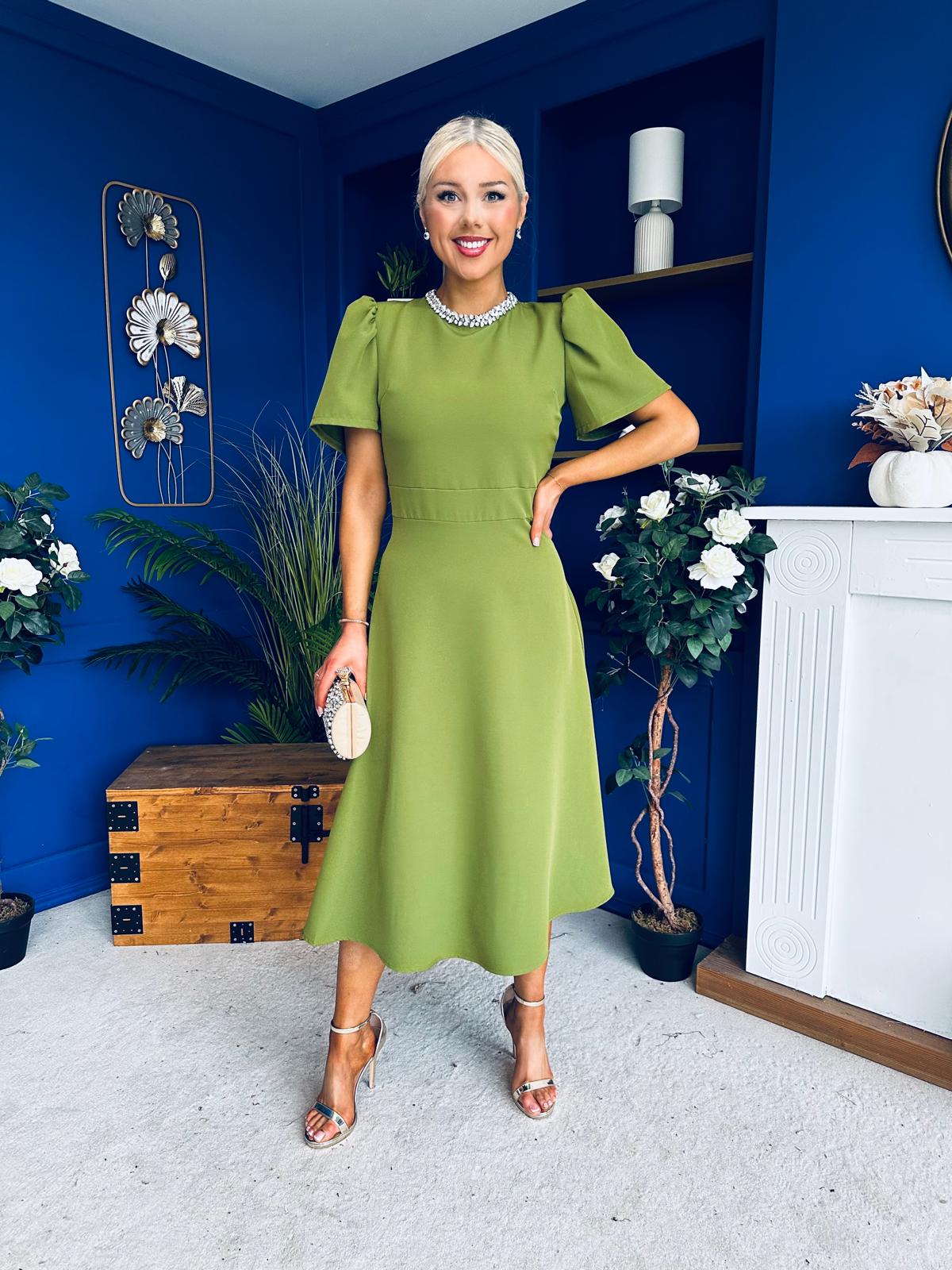 Madison Embellished Occasion Dress Olive