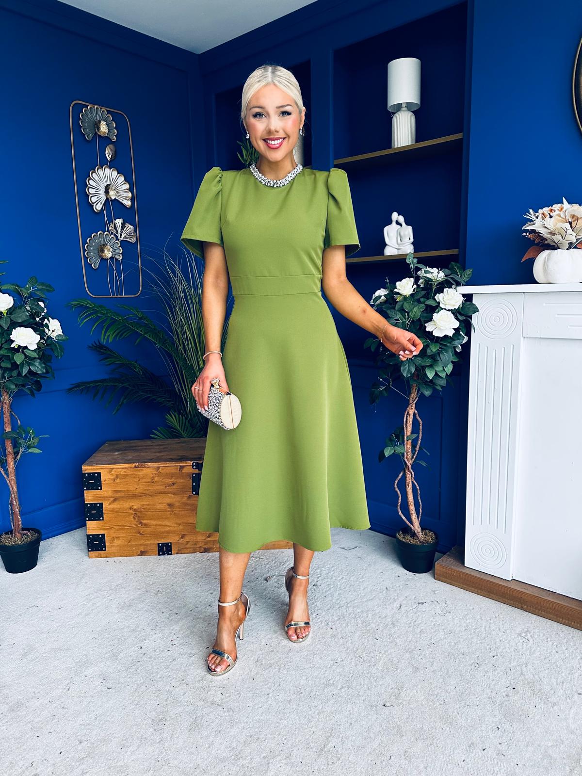 Madison Embellished Occasion Dress Olive