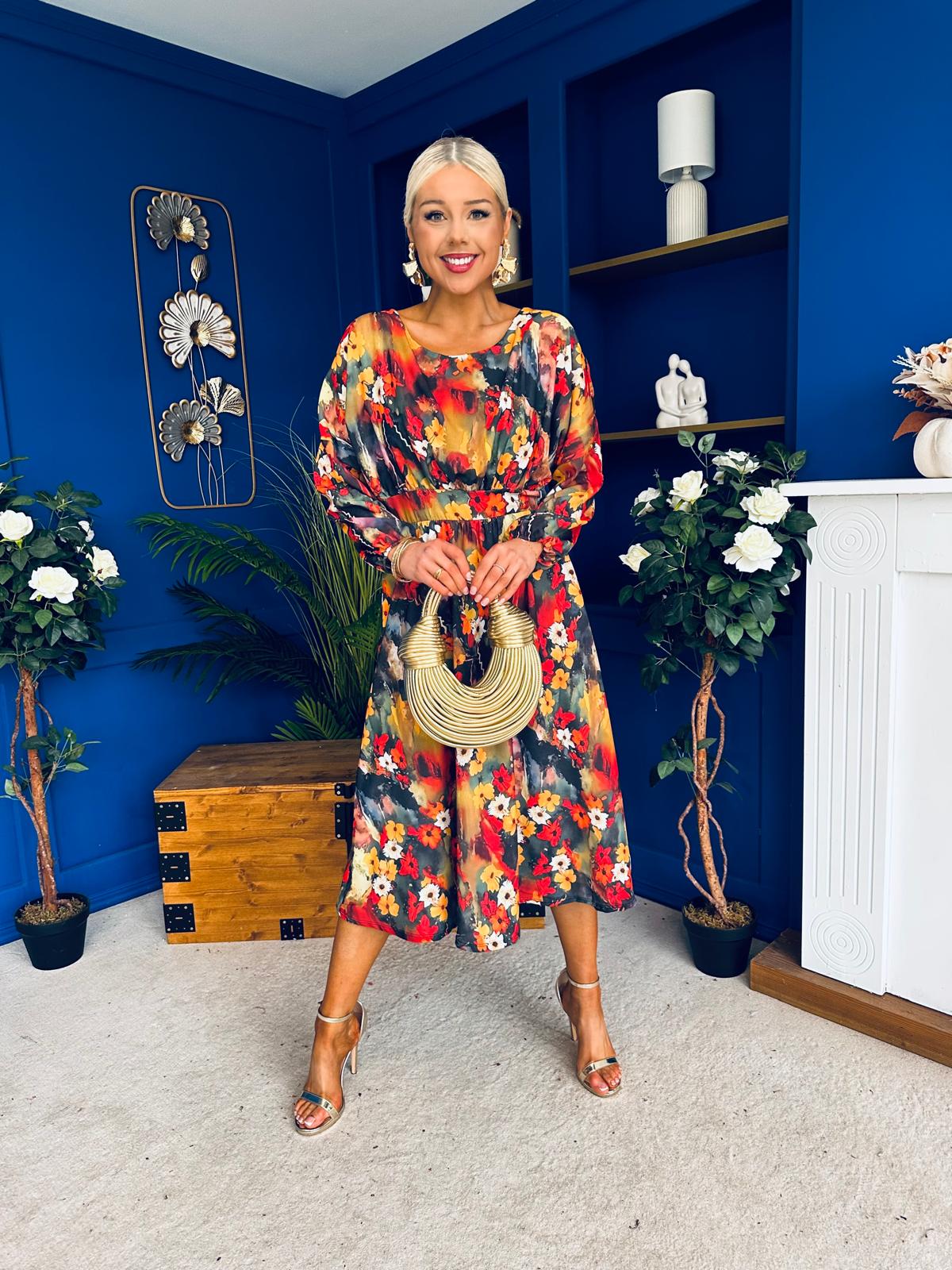 Eabha Detailed Midi Dress Floral Multi