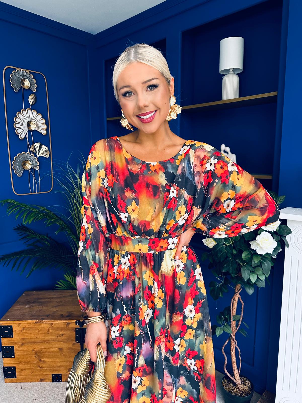 Eabha Detailed Midi Dress Floral Multi