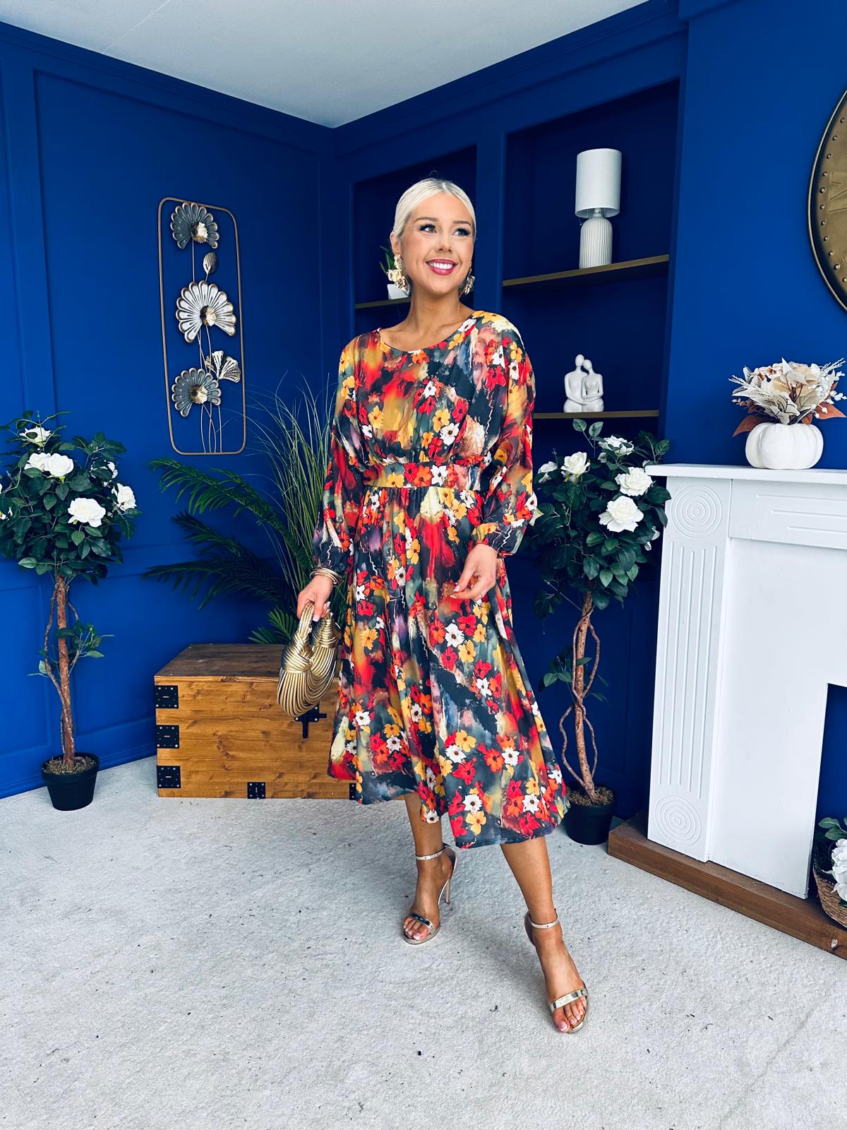 Eabha Detailed Midi Dress Floral Multi