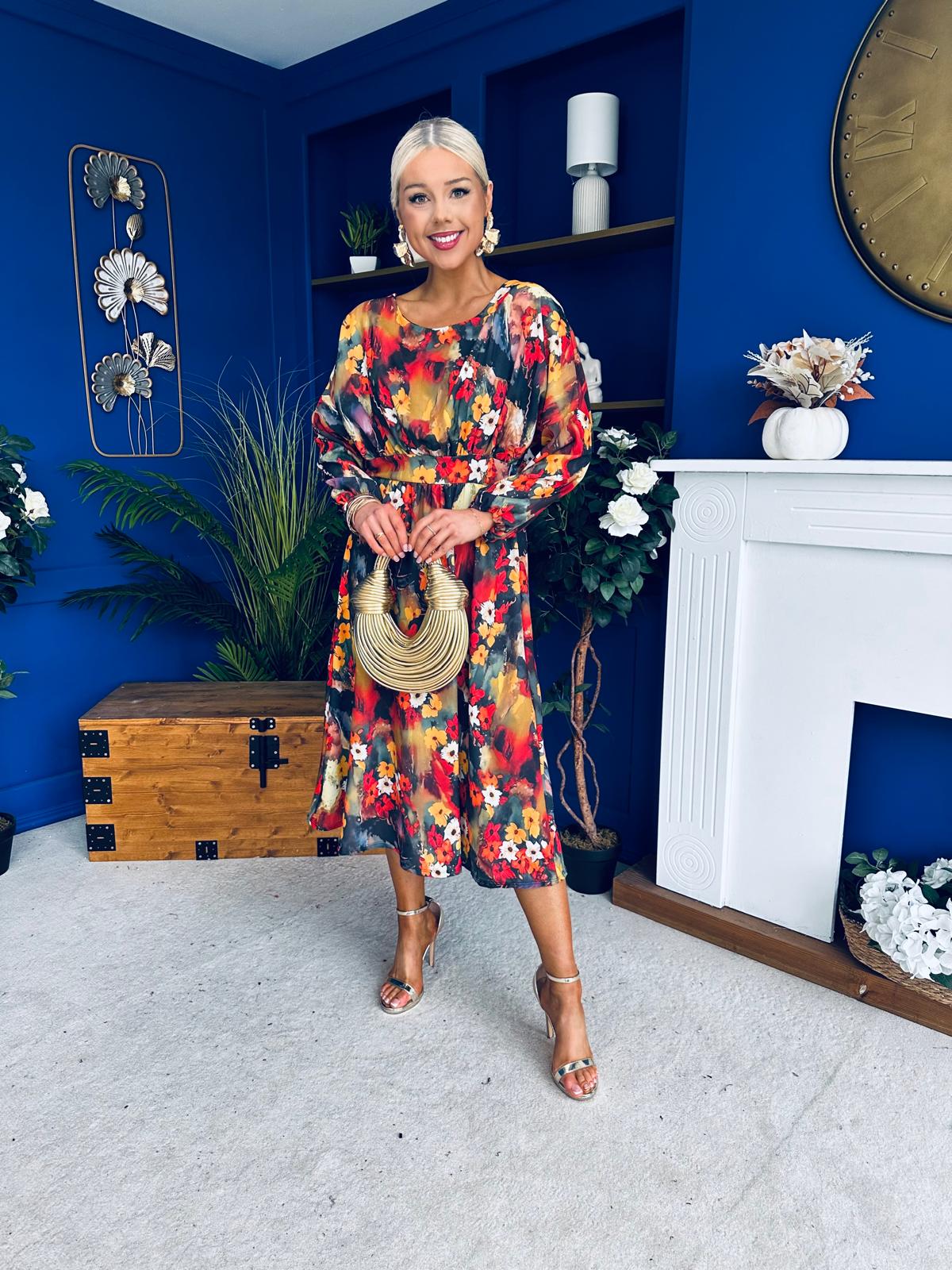 Eabha Detailed Midi Dress Floral Multi