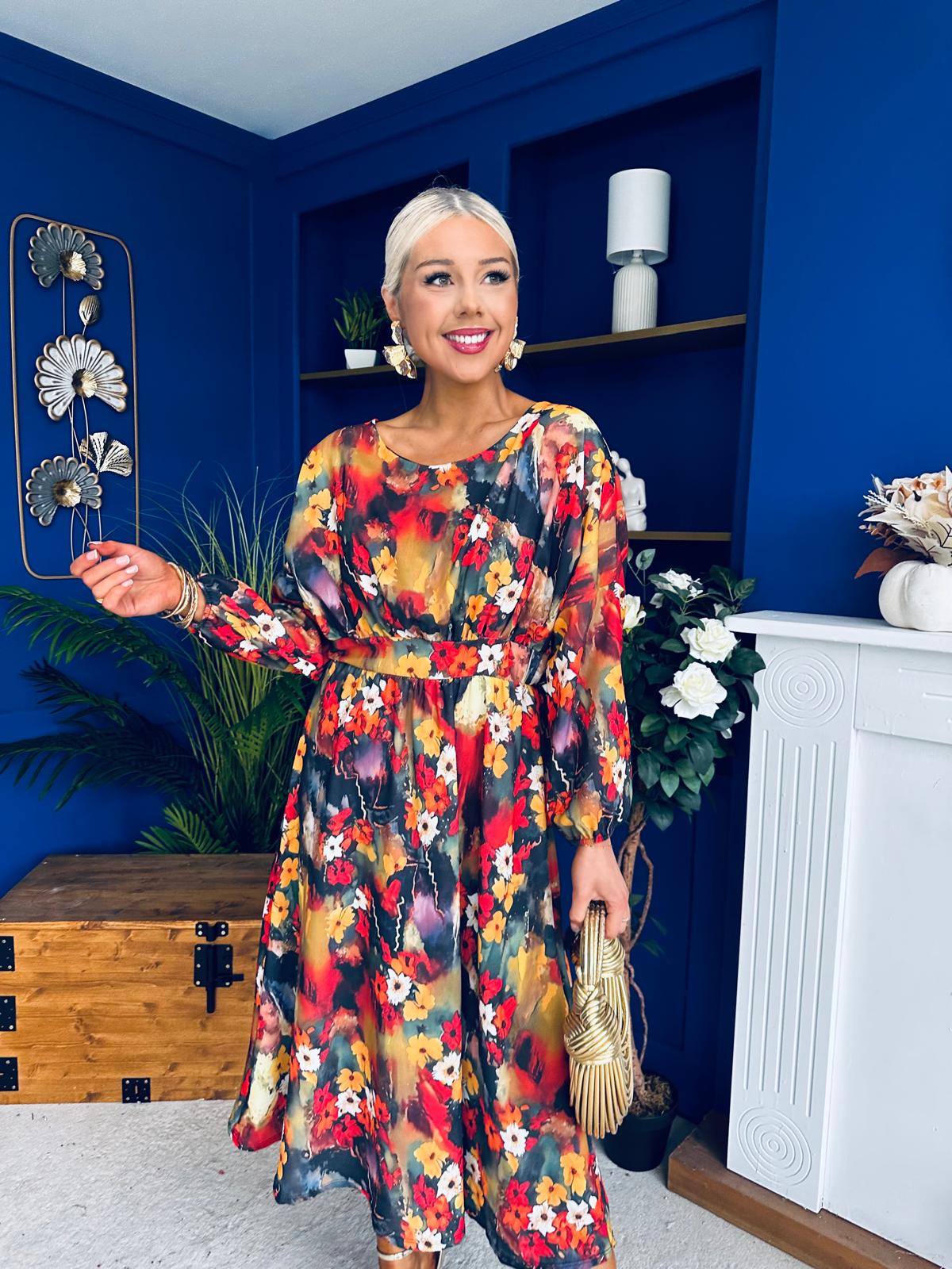 Eabha Detailed Midi Dress Floral Multi