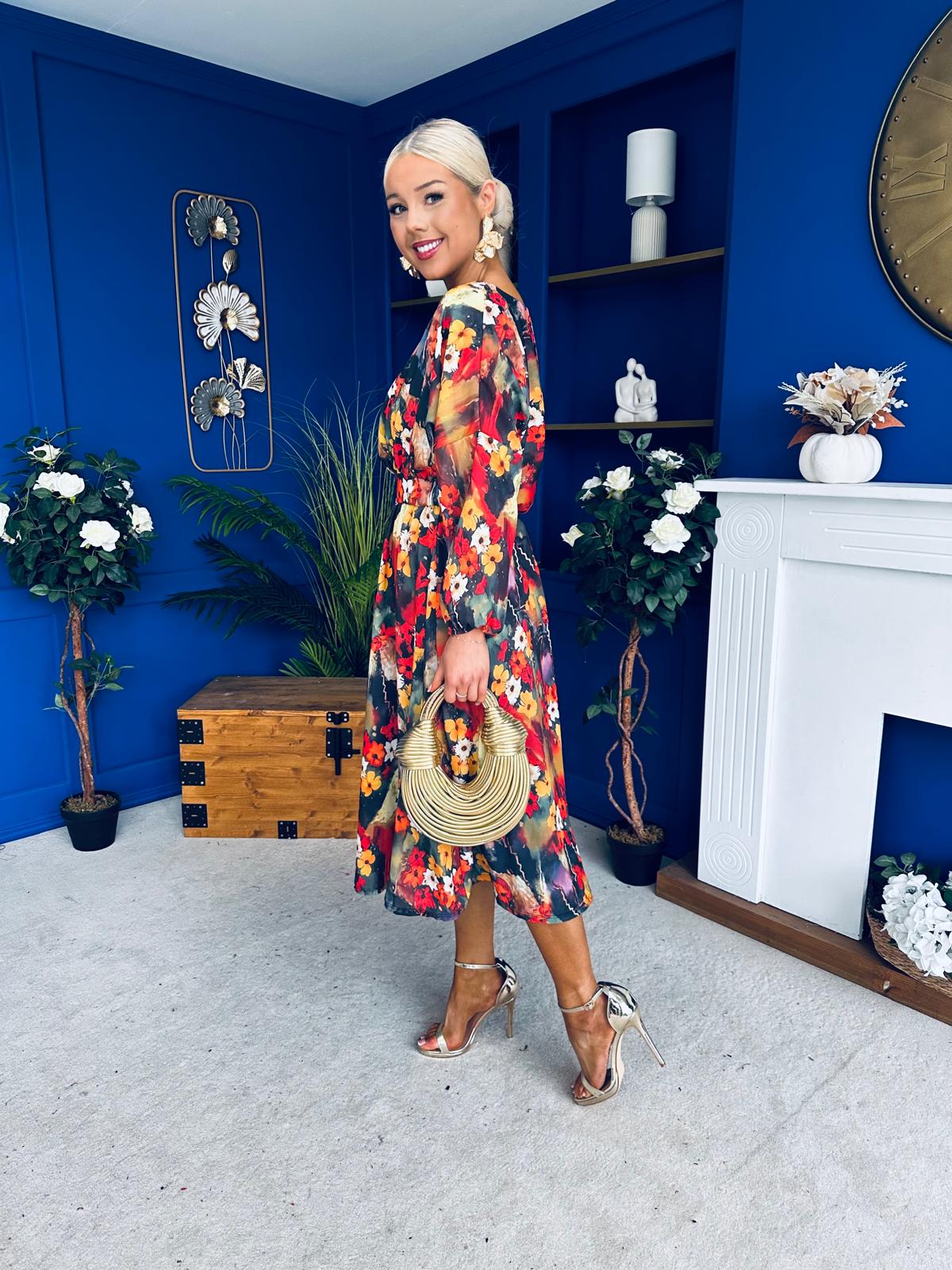 Eabha Detailed Midi Dress Floral Multi