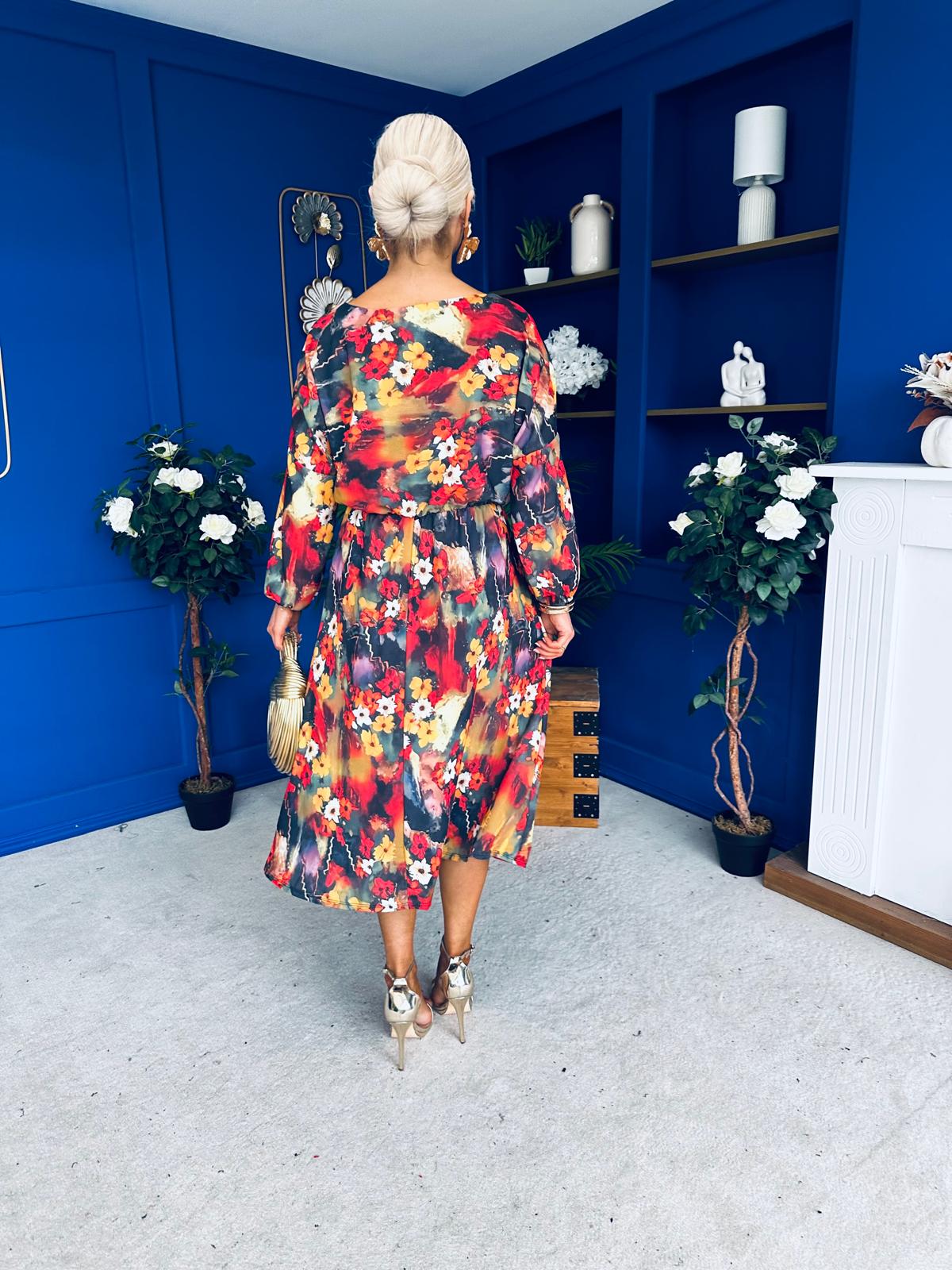 Eabha Detailed Midi Dress Floral Multi