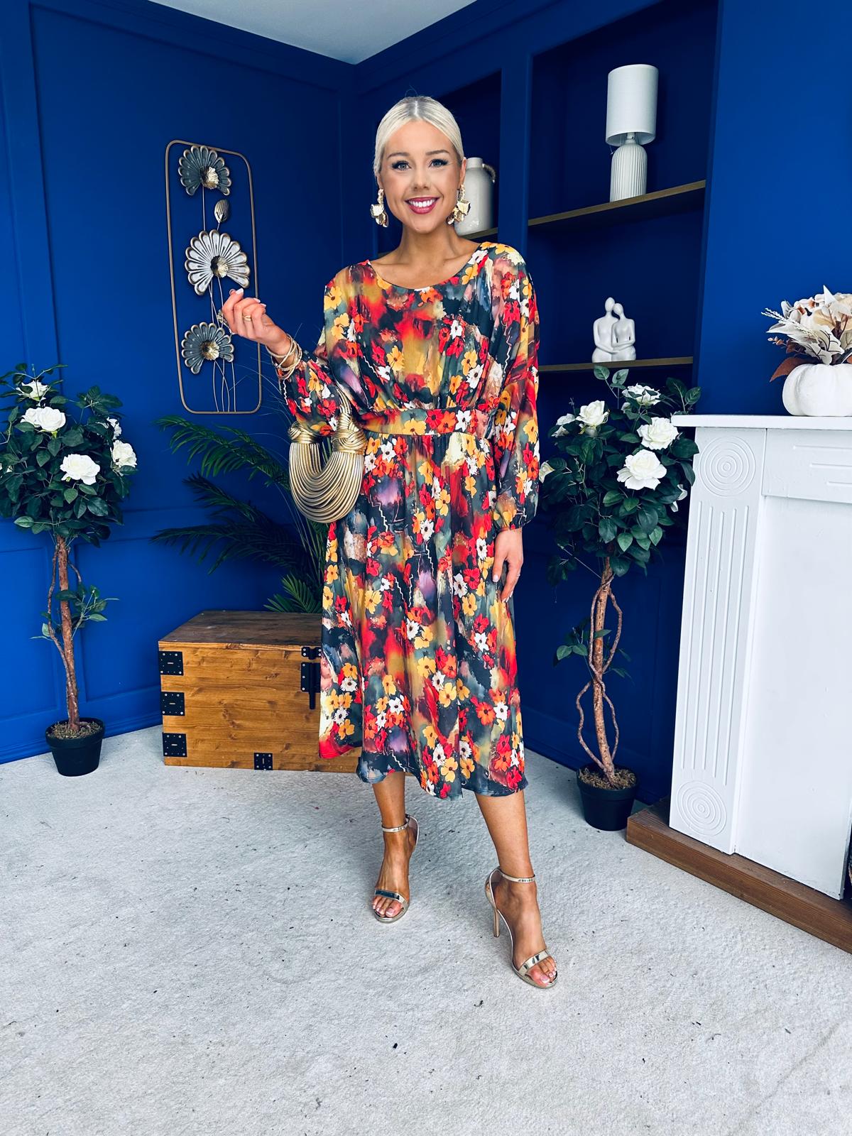 Eabha Detailed Midi Dress Floral Multi