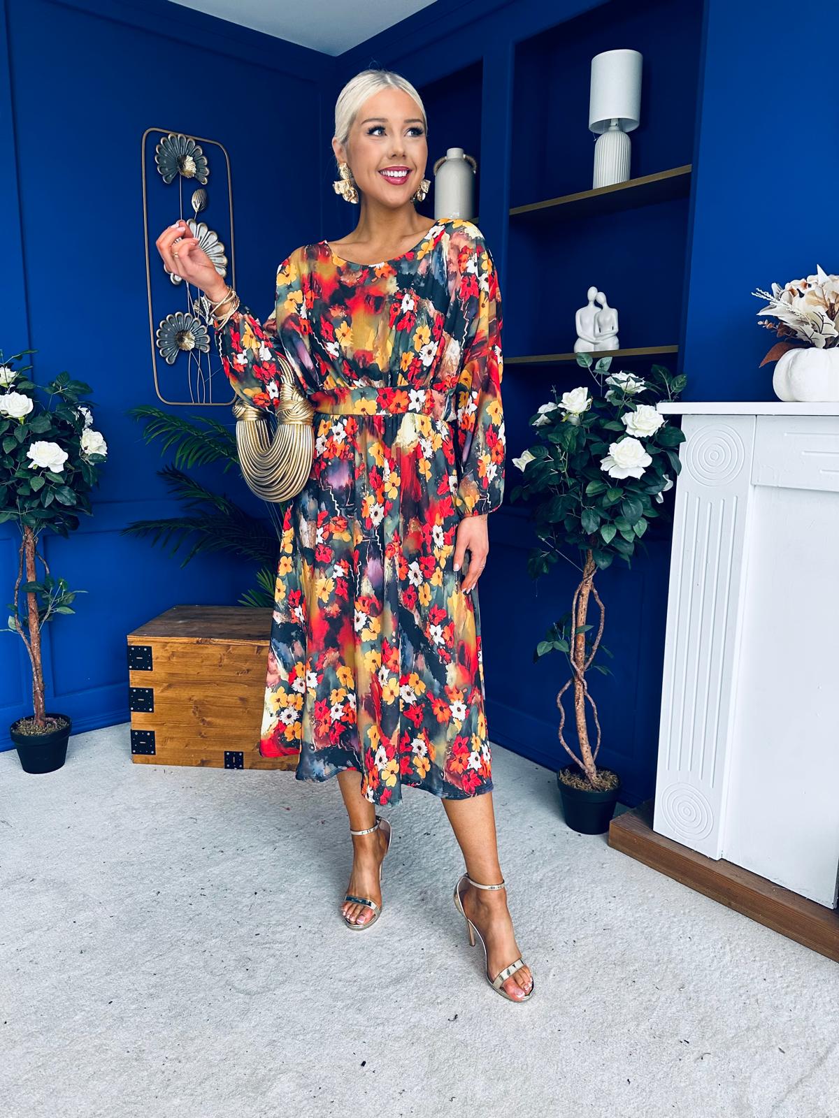 Eabha Detailed Midi Dress Floral Multi