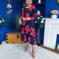 Eabha Detailed Midi Dress Floral Red/Black