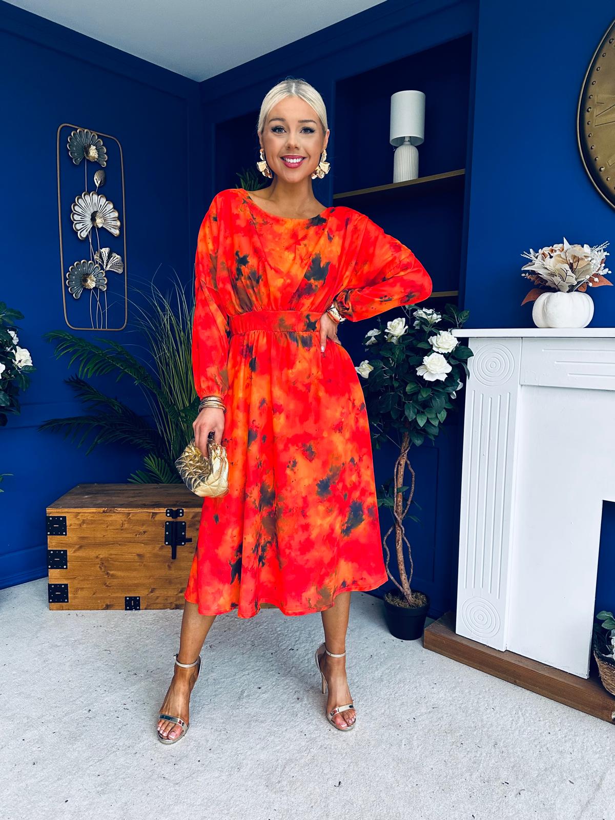 Eabha Detailed Midi Dress Marble Amber