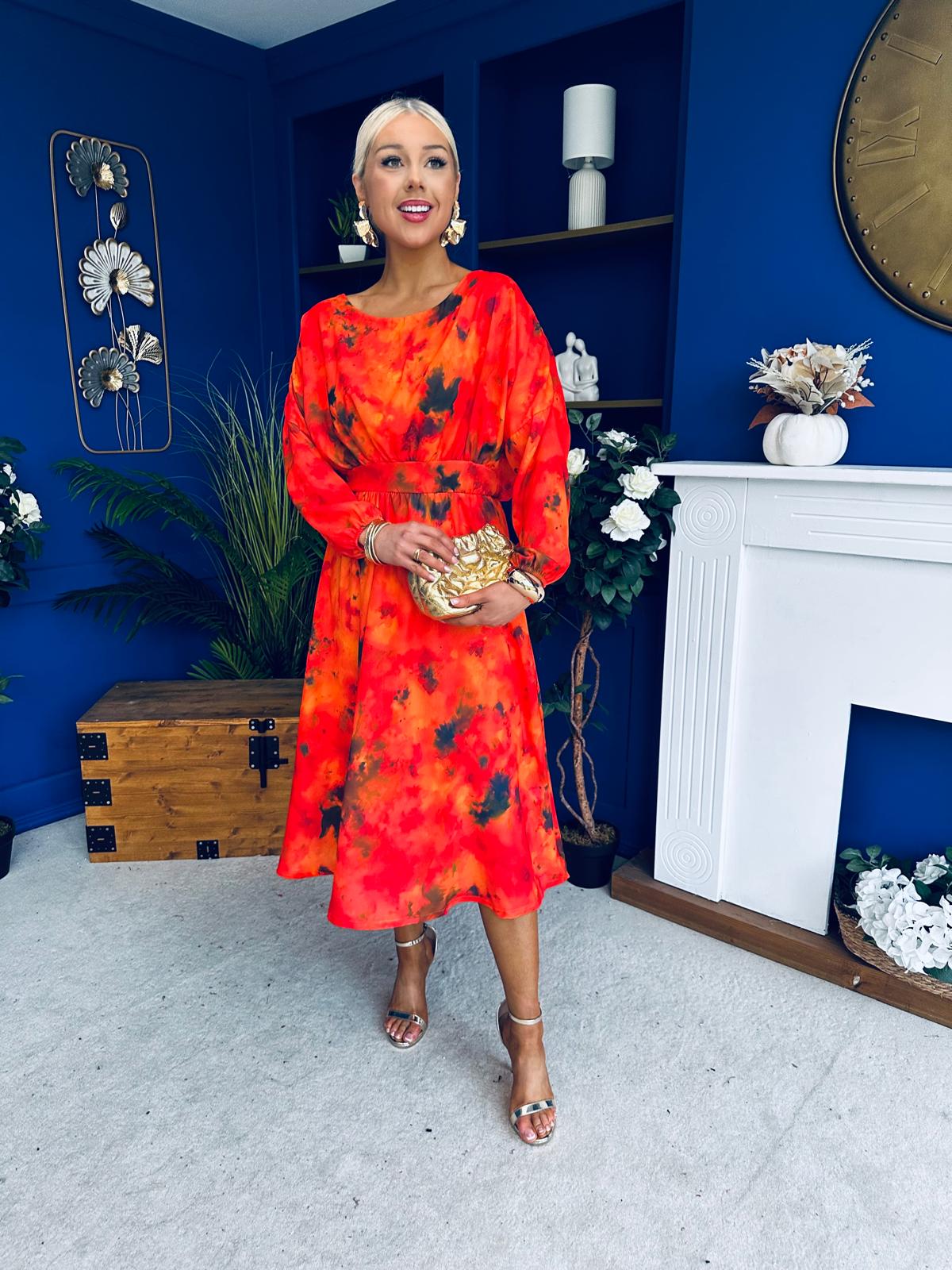 Eabha Detailed Midi Dress Marble Amber